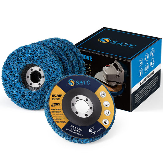 SATC 5PCS 4-1/2" Poly Strip Discs, Rust & Paint Remover Wheels, Blue Abrasive Oxidation Removal for Angle Grinder