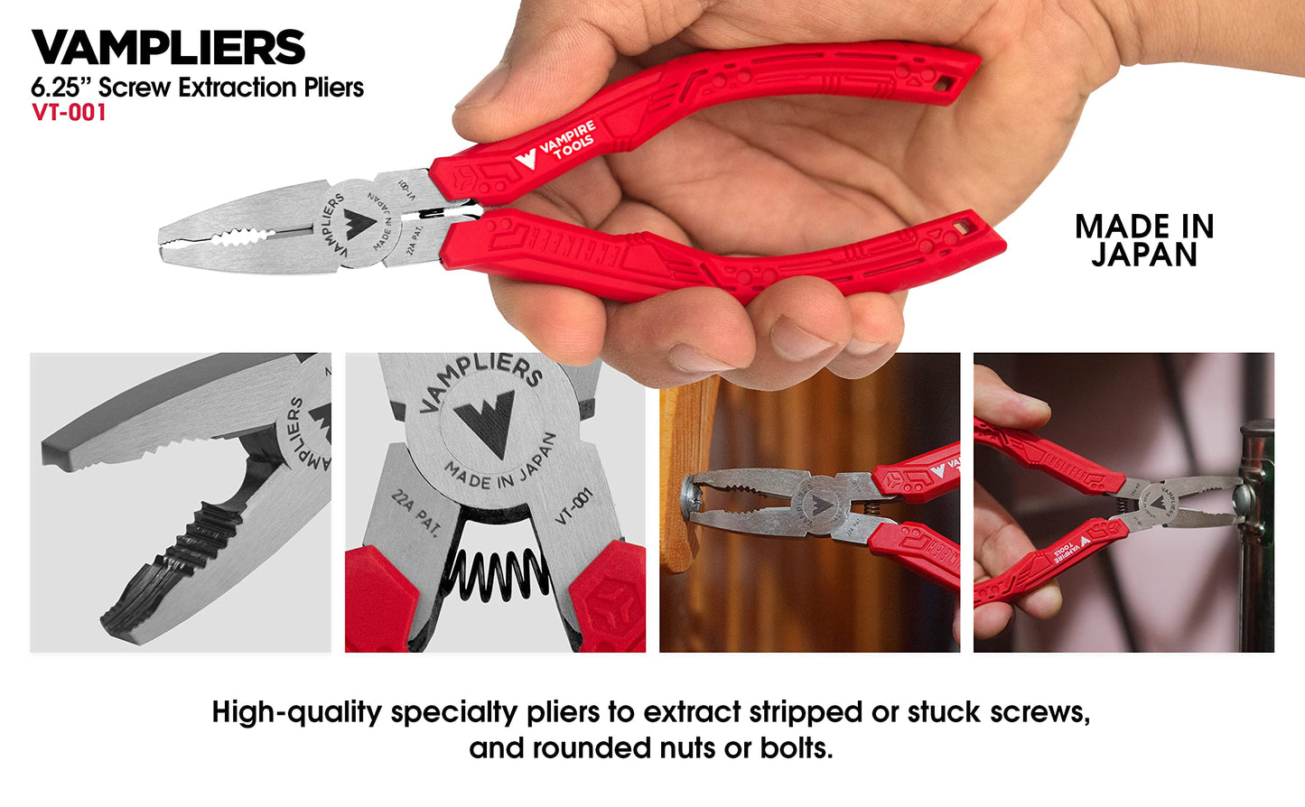 VAMPLIERS 6.25" Stripped Screw Extractor Pliers – Japanese Made, Quickly Removes Rusted, Stuck, Damaged Screws & Fasteners