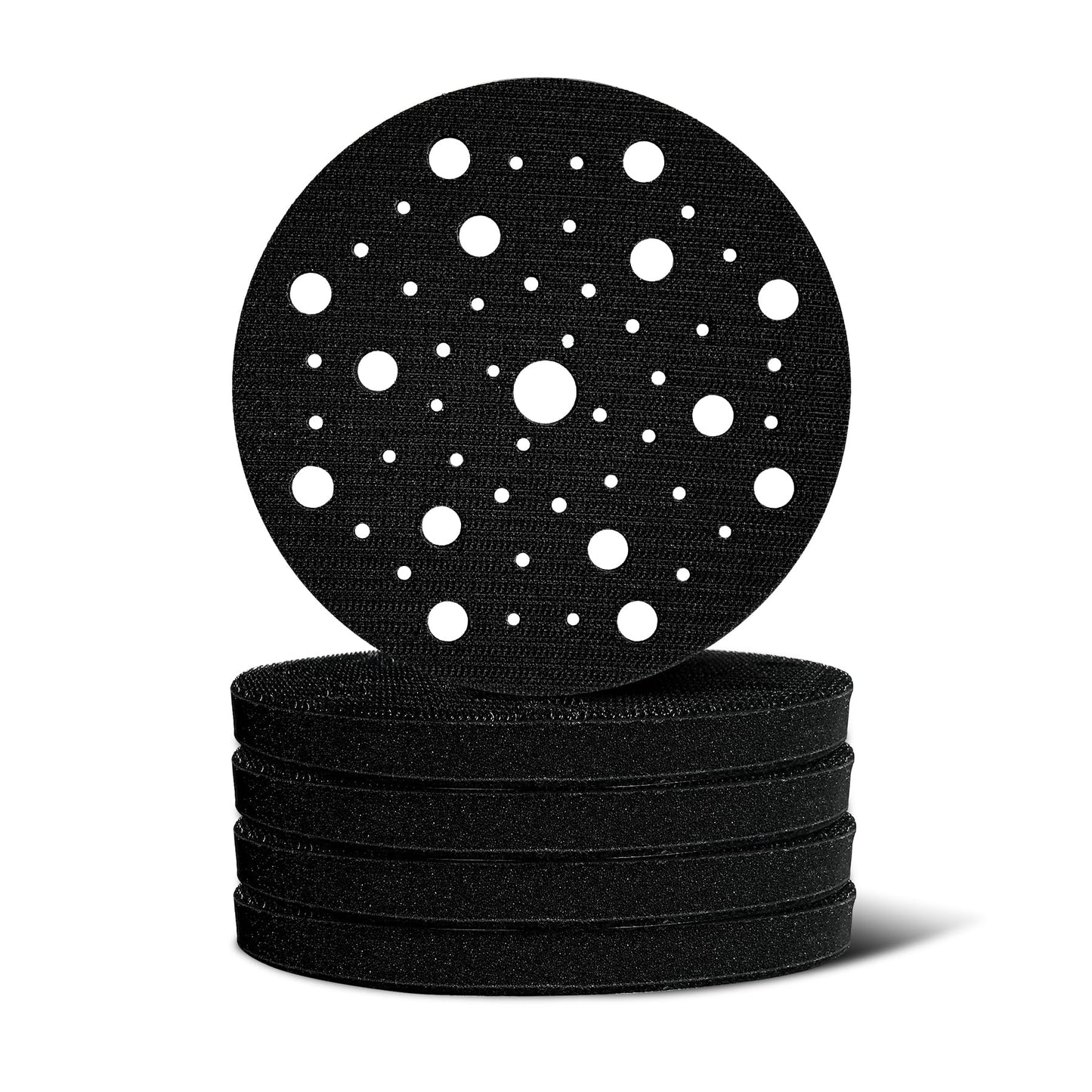 WOTAHI 6 Inch 5-Piece Orbital Sander Interface Pads, 53 Holes Hook and Loop Interface Buffer Pads, Soft Foam Sanding Pads for Orbital Sander