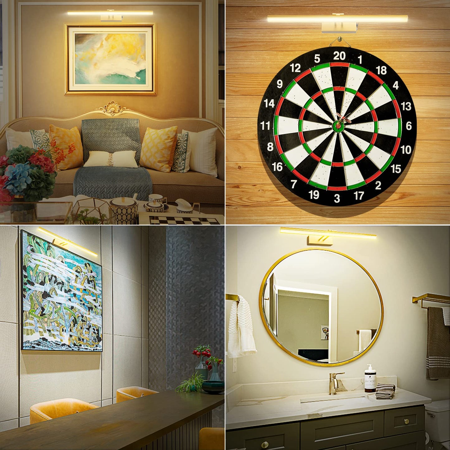 FUNCHDAY Picture Light, 5000mAh Battery Operated Art Light with Remote, Timer & Dimmable, 16” Metal Wall Painting Light, Gold