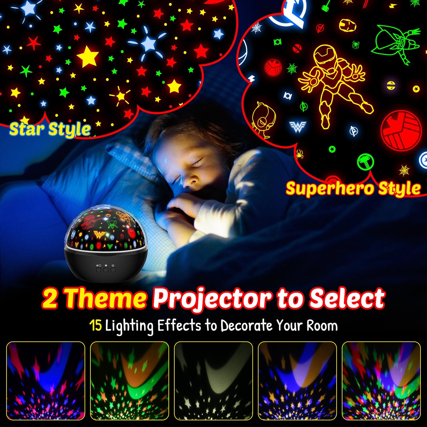MOKOQI Spiderman 2-in-1 Night Light & Star Projector for Boys | Avengers Superhero Bedroom Decor & Gift for Kids 4-6
