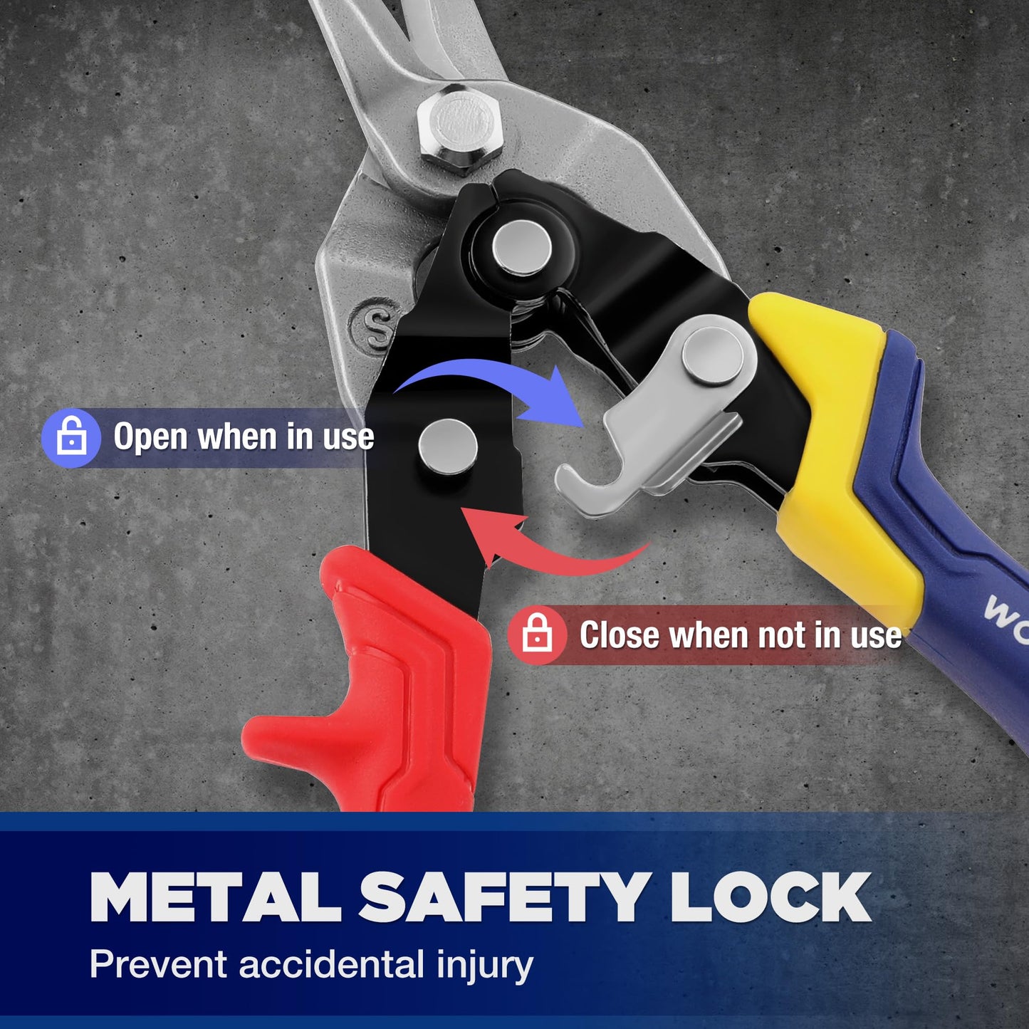 WORKPRO 8" Straight Aviation Snips, Heavy Duty Metal Cutter with Safety Latch, Non-Slip Handle, Cr-V Steel Sharp Teeth