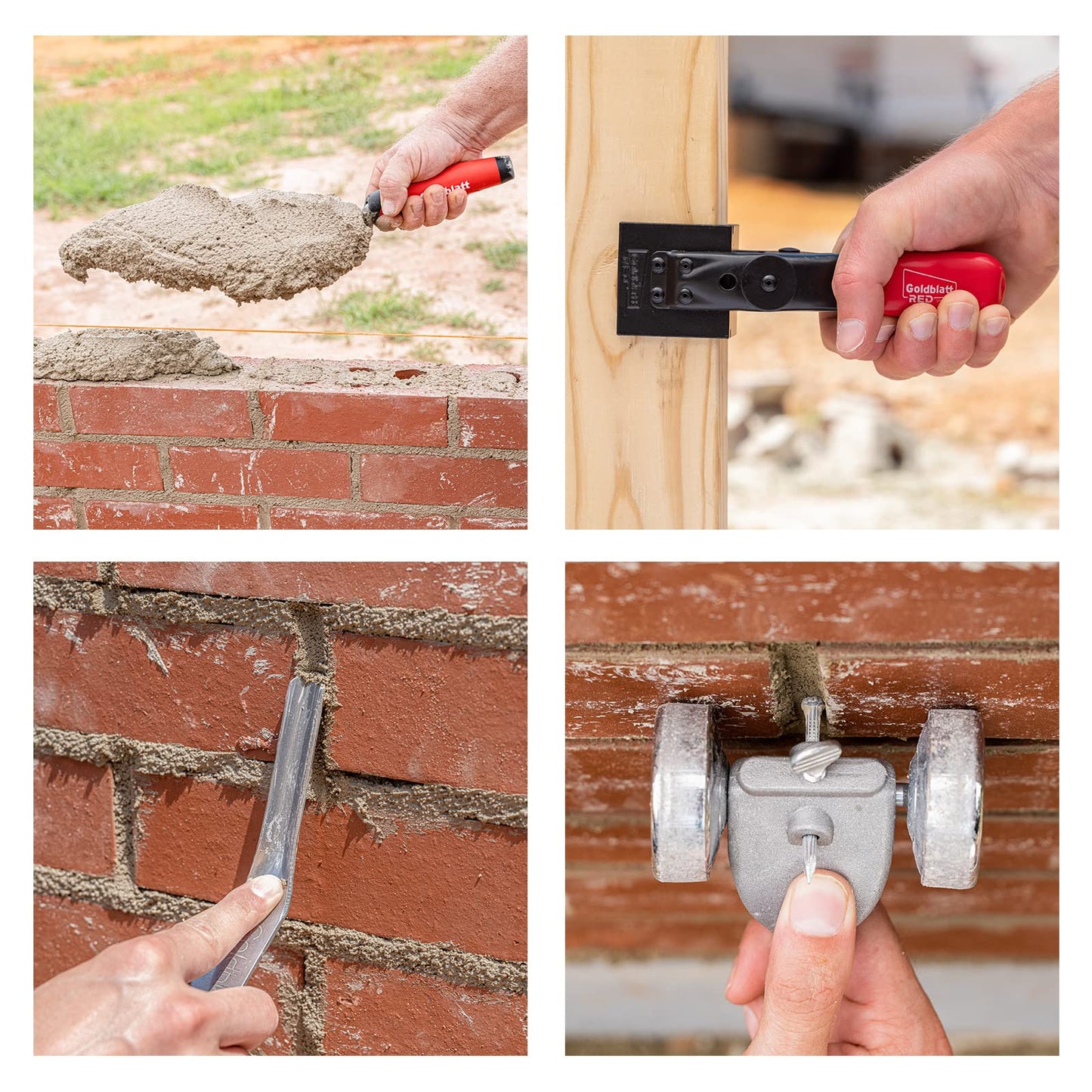 Goldblatt 12PC Masonry Hand Tool Set with Tool Bag – Trowels, Brick Jointer, Raker, String Line, Jag-Clamp & Masonry Brush