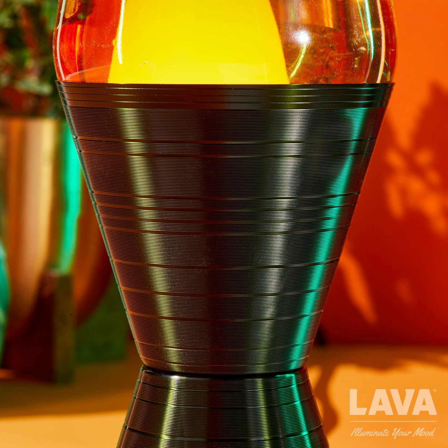 Lava® Lamp - 14.5'' Vinyl Record Grooved Base - The Original Motion Light - Yellow Wax and Orange Liquid - Item #2017