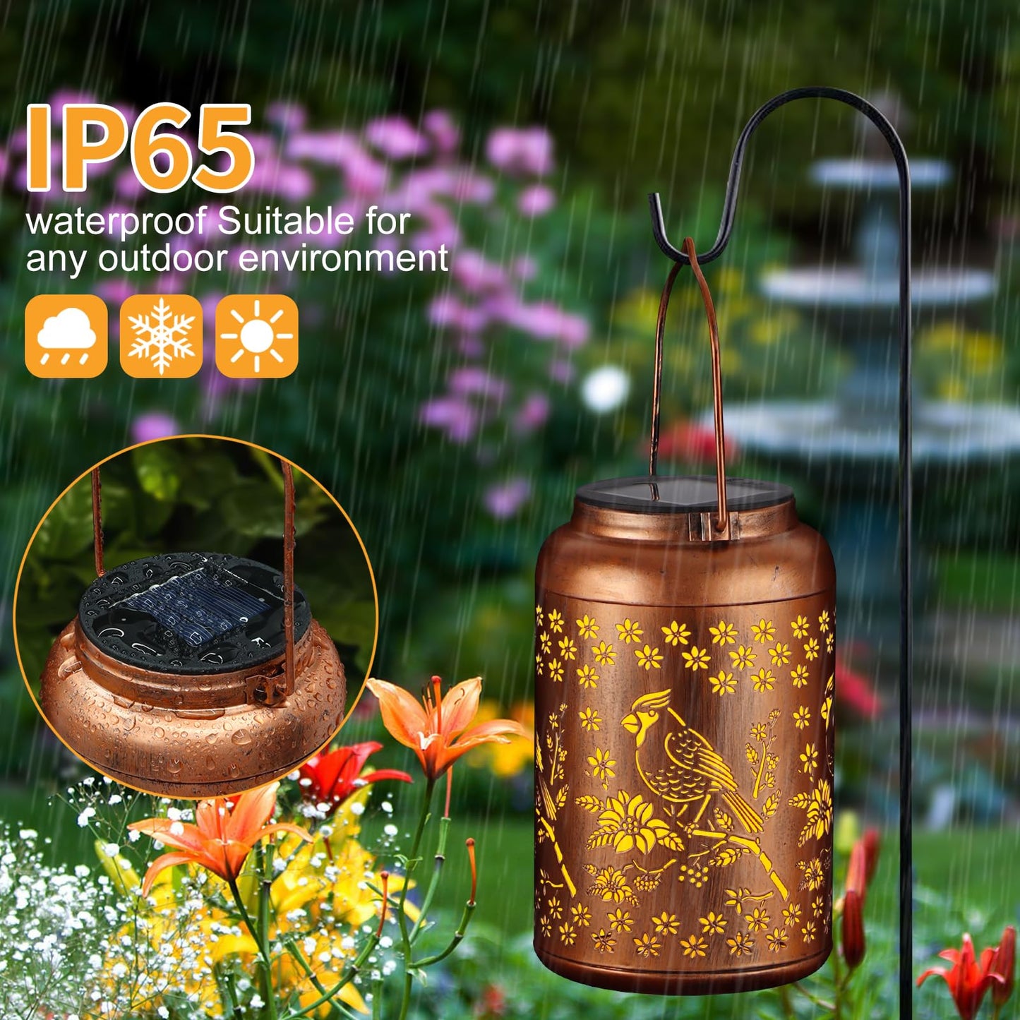 Cardinal Solar Lanterns Outdoor Waterproof Garden Decor, Hanging LED Metal Lanterns, Christmas & Birthday Gifts for Women, Mom, Grandma