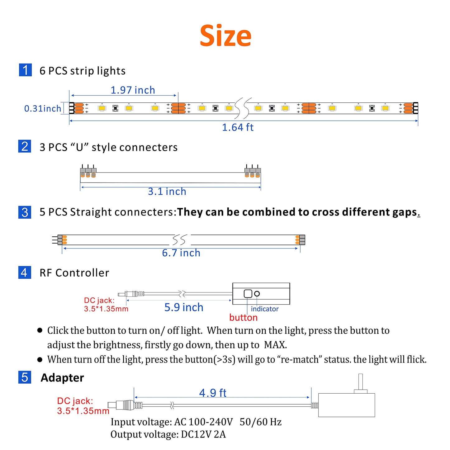 **WOBANE Under Cabinet LED Lighting Kit, 6 Dimmable LED Strip Lights with Remote, 24W Adapter, 2700K Warm White, 1500lm, Timer for Kitchen & Shelves**