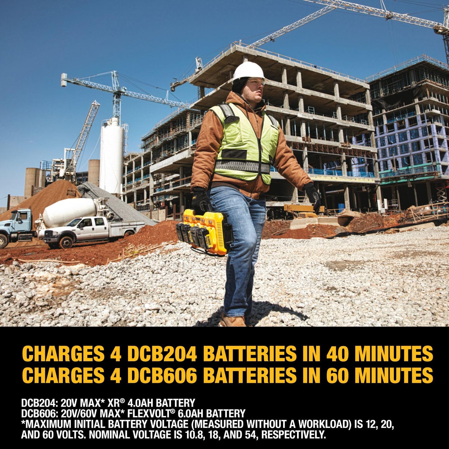 DEWALT Battery Charger for 12V MAX, 20V MAX and FLEXVOLT 20V/60V MAX Batteries, 8 Amp, 4 Port Simultaneous Fast Charging Station (DCB104)