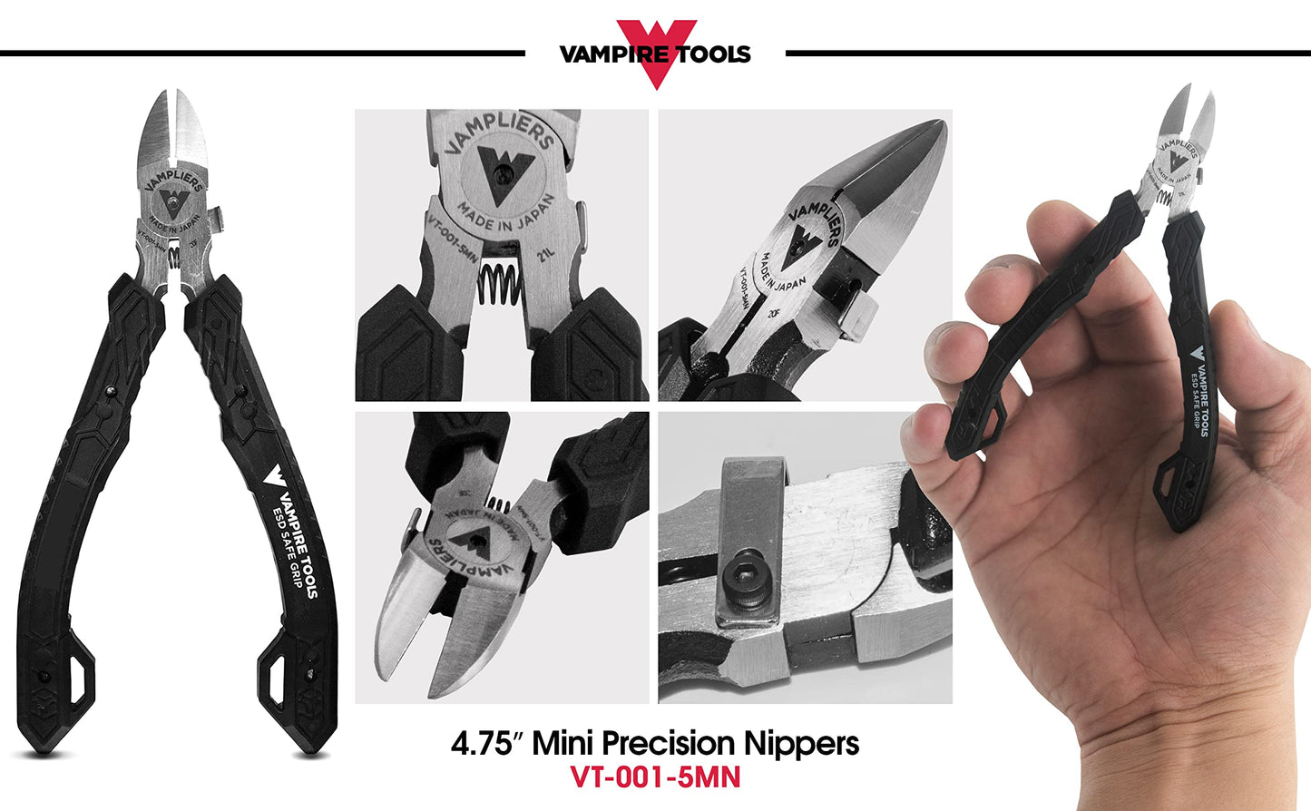 VAMPLIERS 4.75" Precision Flush Cutters, Made in Japan, Professional Mini Side Cutting Pliers for Circuit Board, Wire Cutting & Electronics Repair
