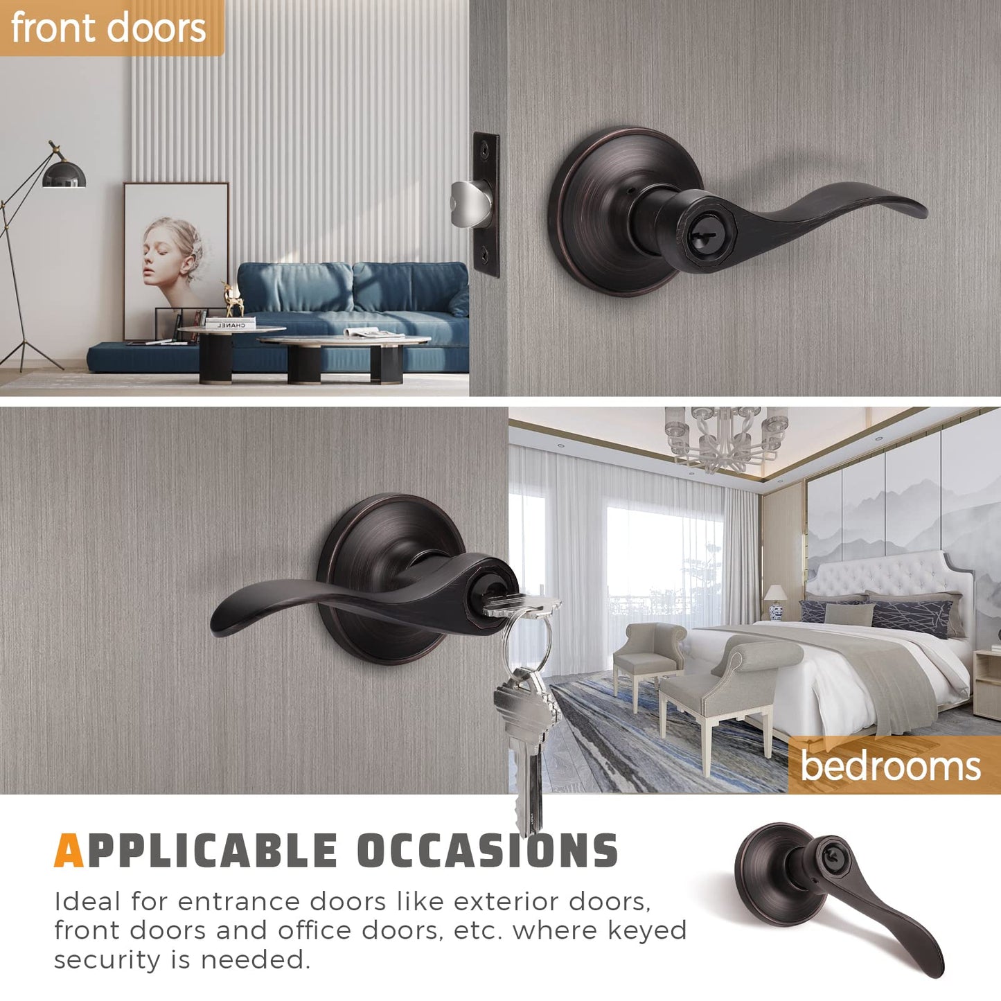 KNOBWELL 1 Pack Keyed Entry Front Door Handle Entrance Handlesets Exterior Lockset with Key, Left/Right Handed Doorknob Oil Rubbed Bronze