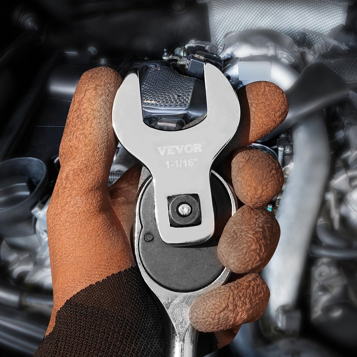 VEVOR 14-Piece 1/2" Drive SAE Crowfoot Wrench Set (1-1/16"–2") with Storage Tray, 40Cr Steel, Laser Etched, for Mechanical Repairs