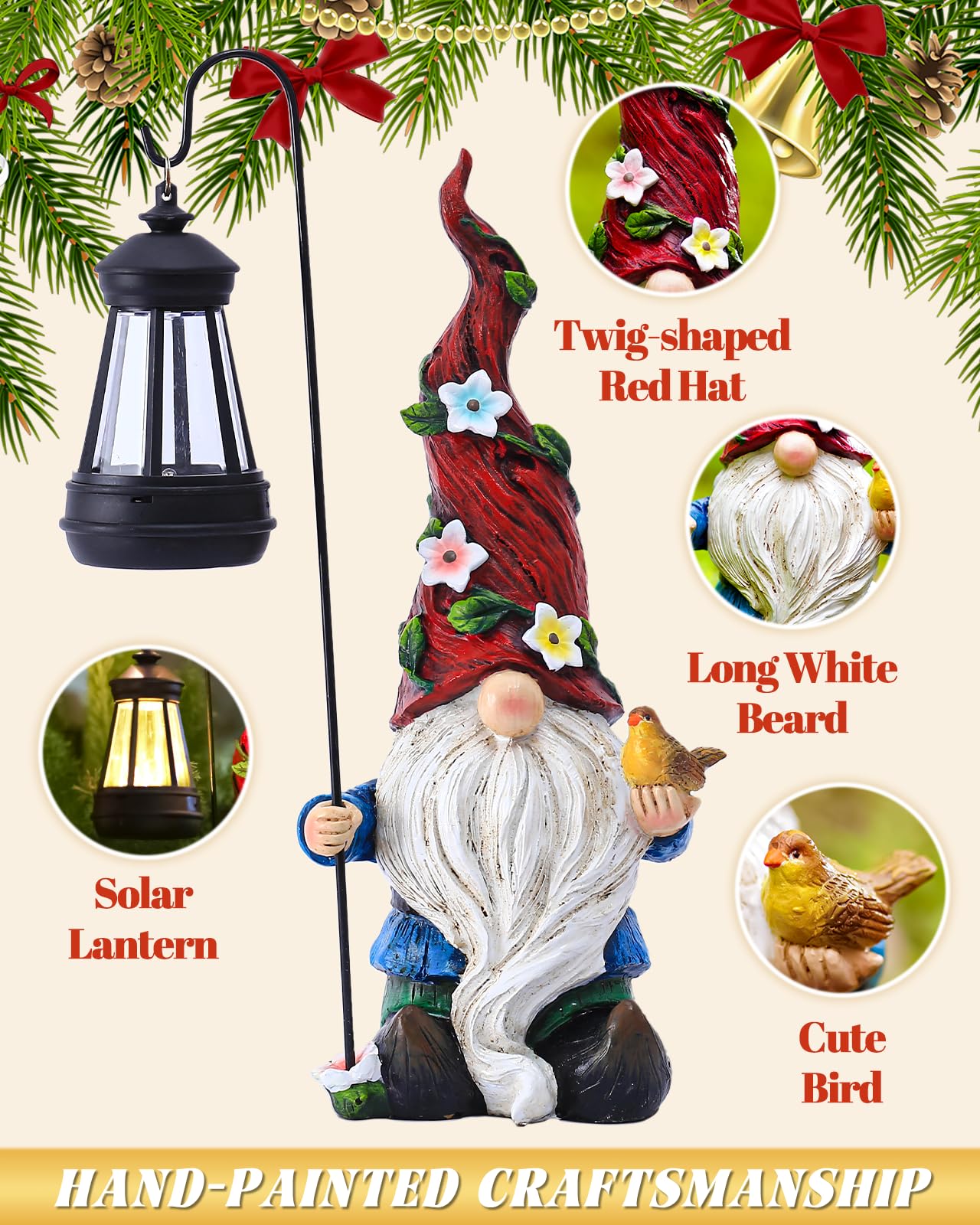 Pohabery Christmas Gnomes Outdoor Statue with Solar Lights – Garden & Patio Decor, Yard Gnomes, Holiday Gifts for Women & Mom