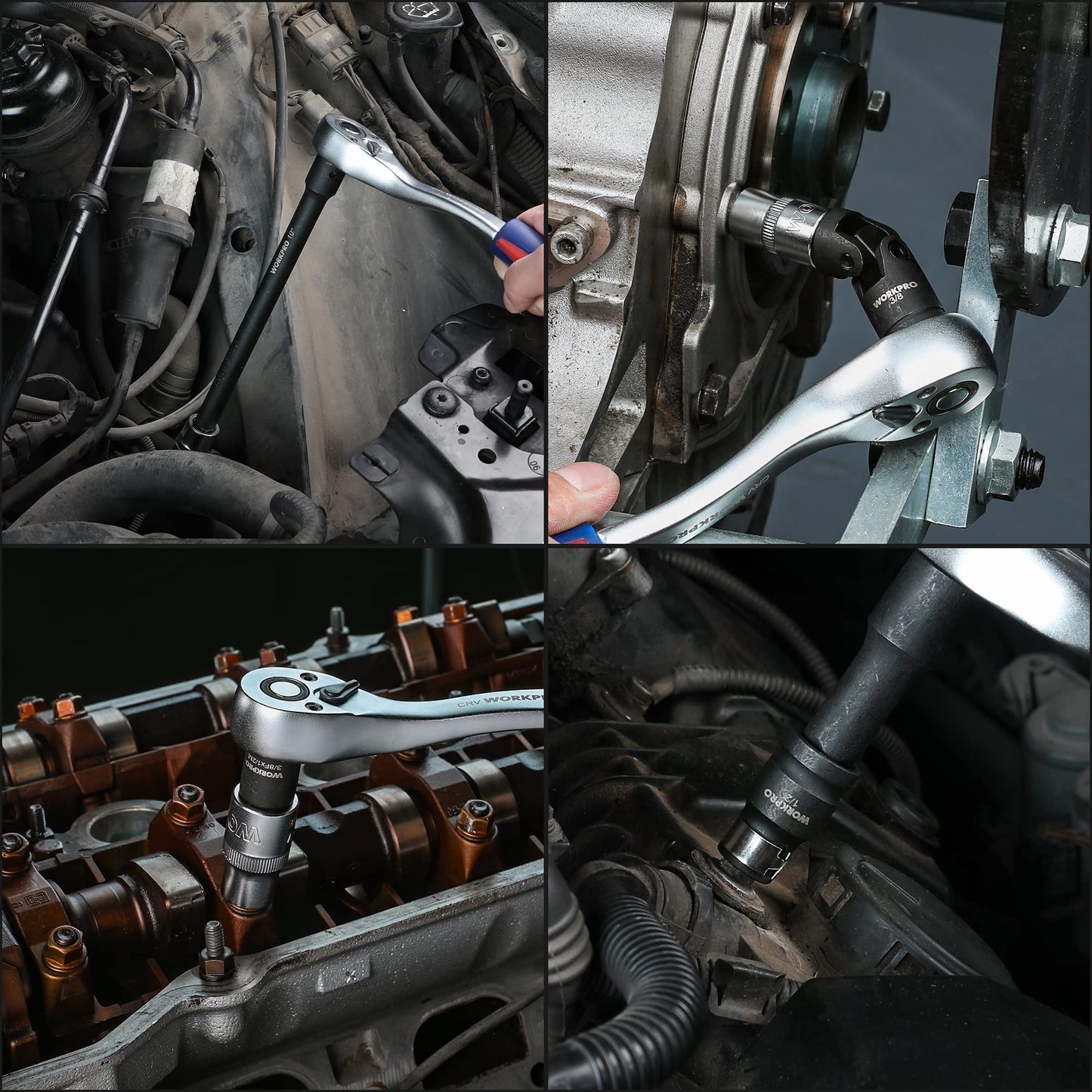 WORKPRO 18-Piece Impact Socket Extension Set with Adapters, Ratchet Extensions, Swivel Joints & Coupler, 1/4", 3/8" & 1/2" Drive