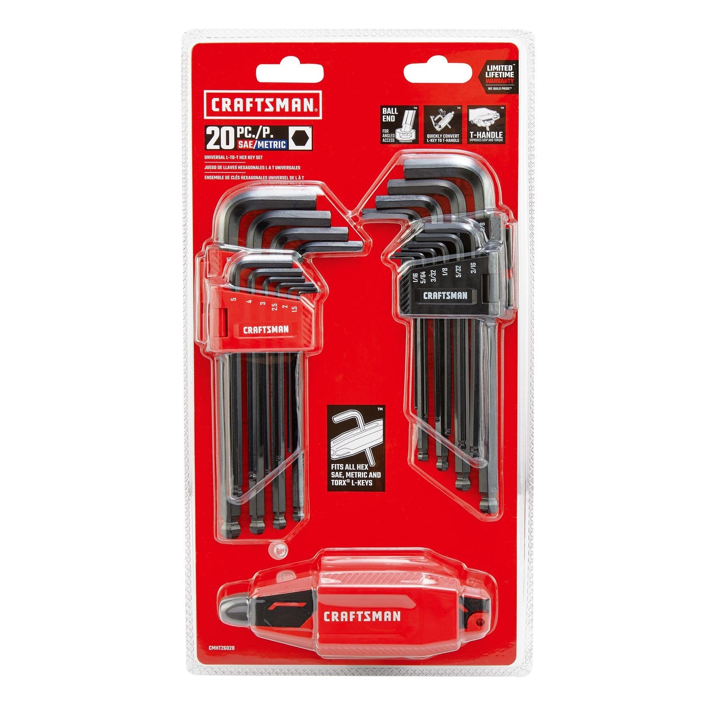 CRAFTSMAN Universal L-to-T Allen Wrench Hex Key Set, 20 Piece (CMHT26028)
