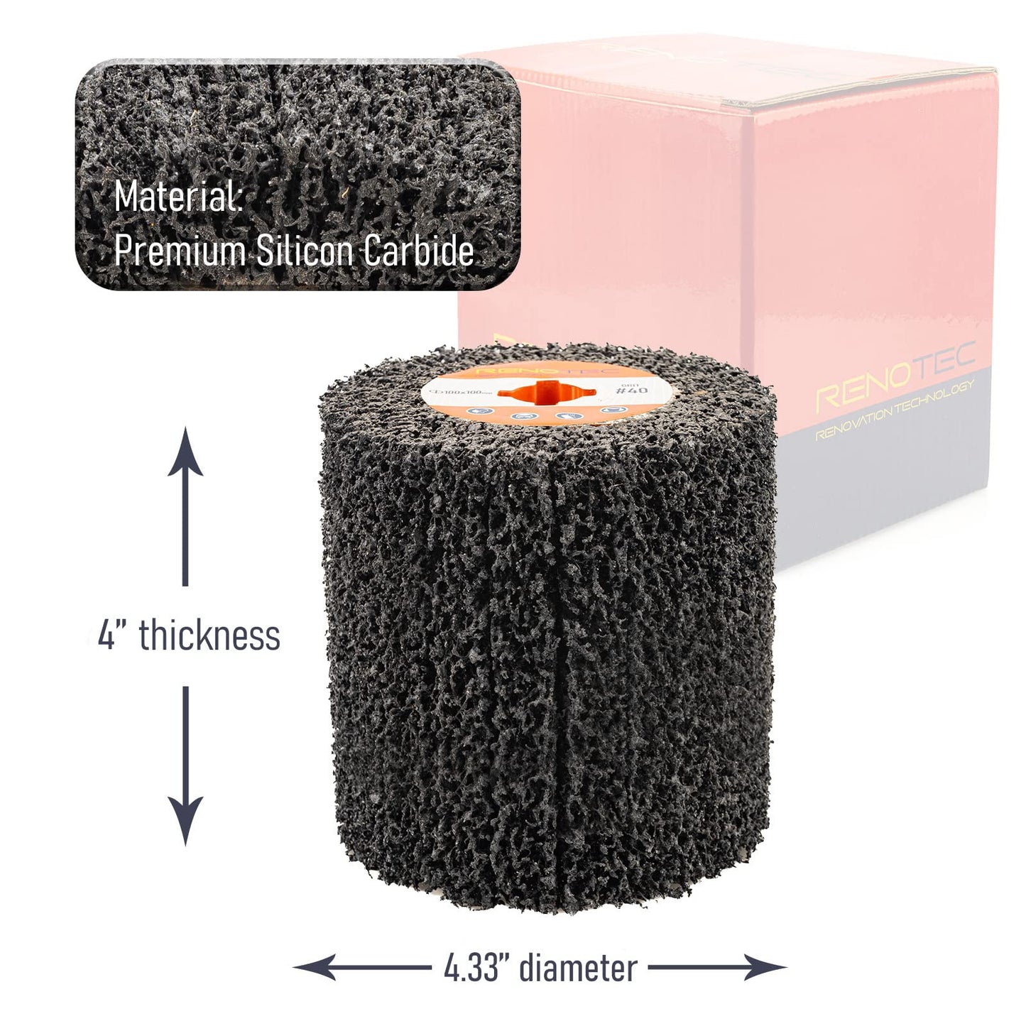 RENOTEC 4" Black Flap Wheels 110x100mm, 40 Grit, Strip Drum for Rust, Paint, Enamel, Oxidation Removal & Polishing