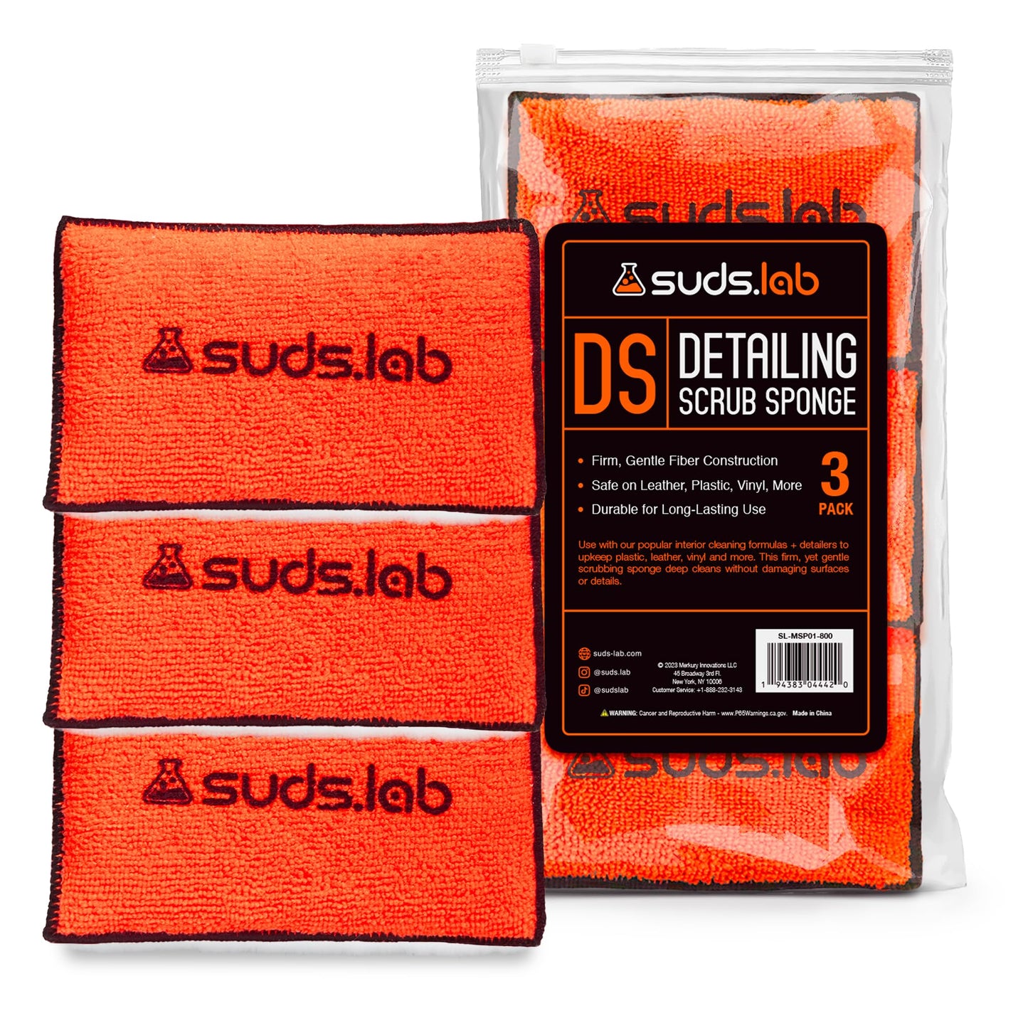 Suds Lab DS Microfiber Detailing Scrub Pads 3-Pack for Car Interior - Safe on Leather, Vinyl, Plastic, Cleaning & Detailing