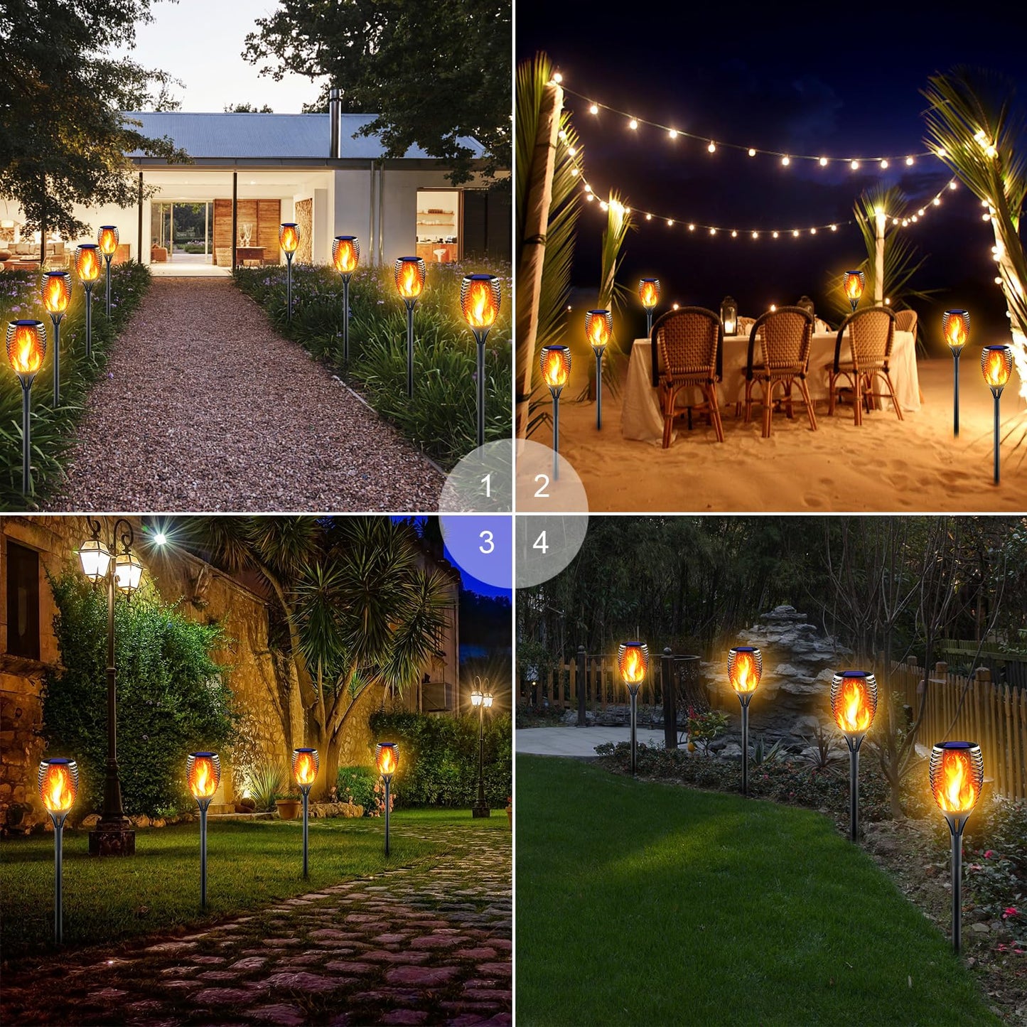 Awethone Solar Torch Lights 4 Pack, Ultra-Bright Flickering Flame Outdoor Tiki Torches, Waterproof Garden Pathway Lighting