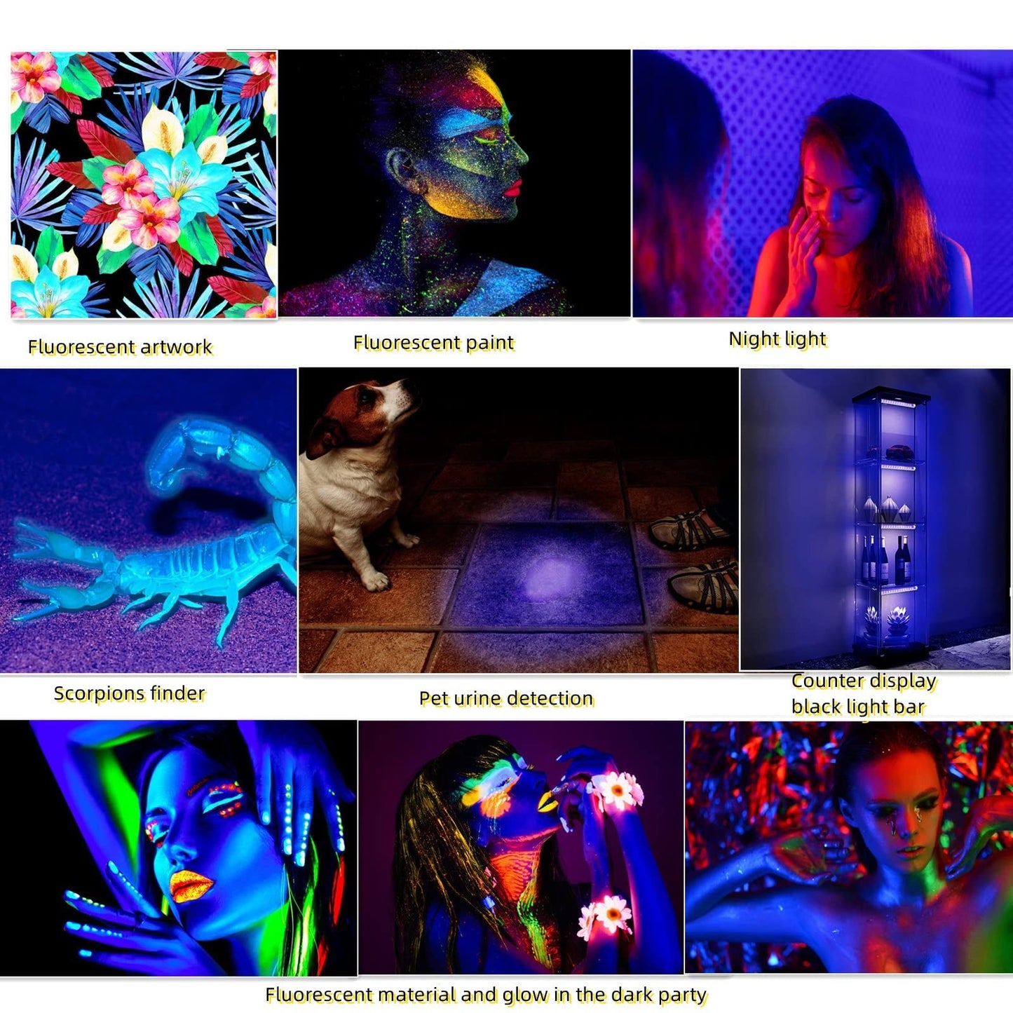 THLITURE 2-Pack 10W 1ft LED Black Light Bar, UV Blacklight Strip for Fluorescent Posters, Body Paint, Glow Party, Cabinet & Display, Magnetic