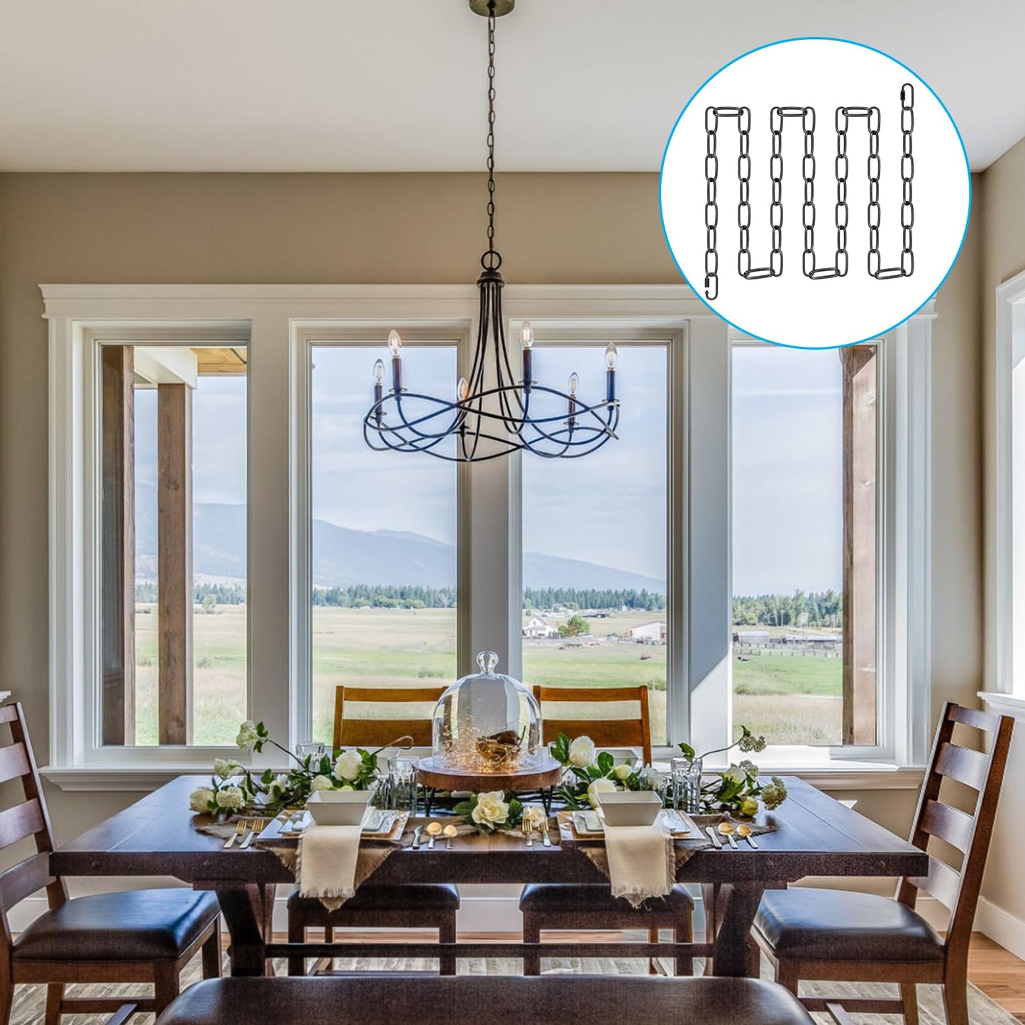 6ft Black Metal Pendant Lamp Chain – Adjustable Heavy-Duty Fixture with Detachable Links, Supports Up to 66 lbs Hanging Lamps