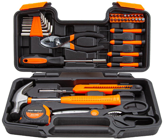 CARTMAN 39 Piece Tool Set General Household Hand Kit with Plastic Toolbox Storage Case Orange