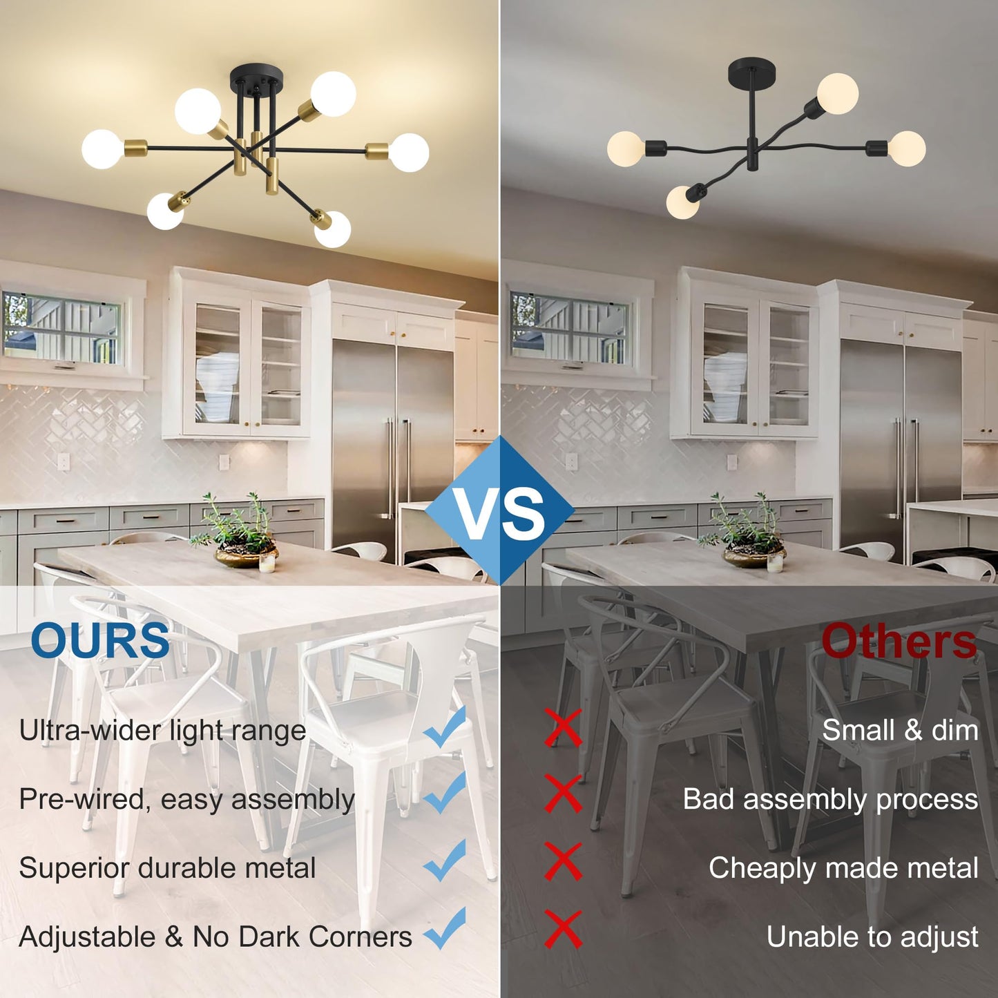 Biewalk 6-Light Sputnik Chandelier, 31" Gold & Black Modern Ceiling Light for Dining Room, Living Room, Kitchen Island