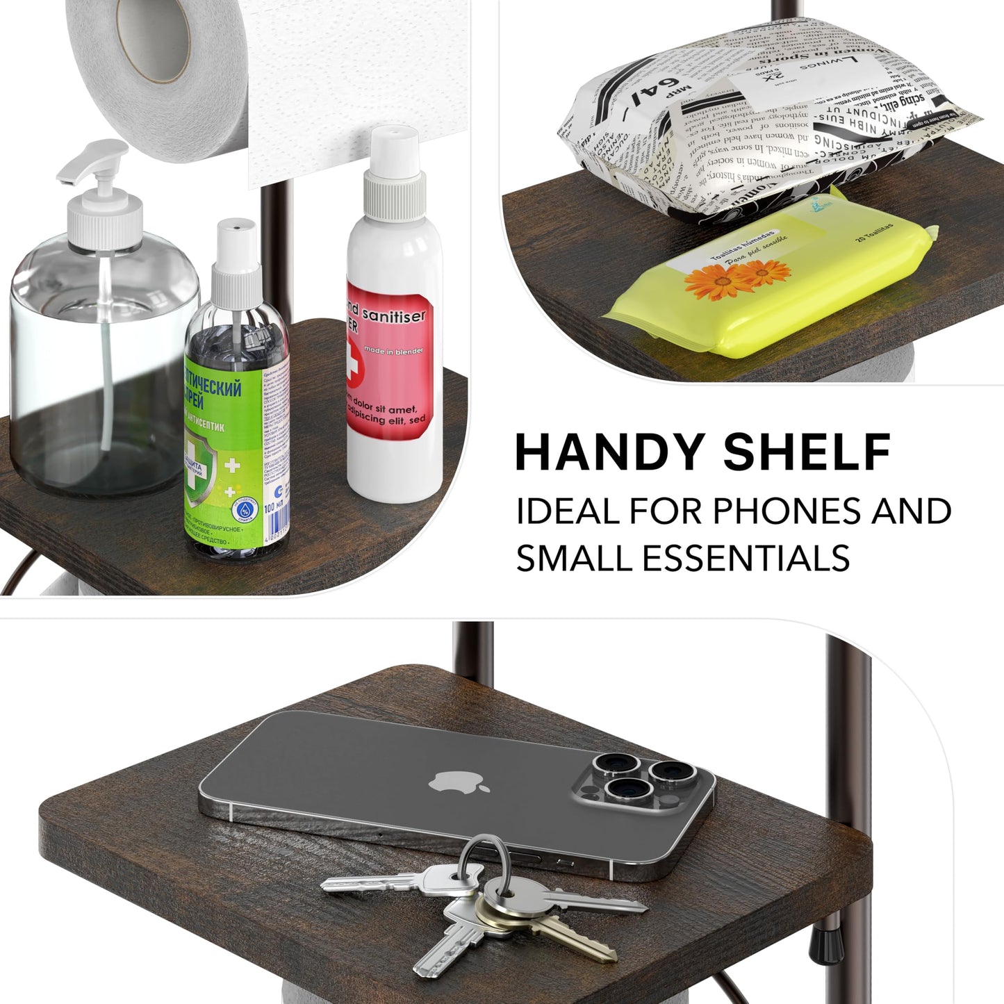 Simple Houseware English Style Bathroom Toilet Tissue Roll Holder Stand with Shelf, Bronze