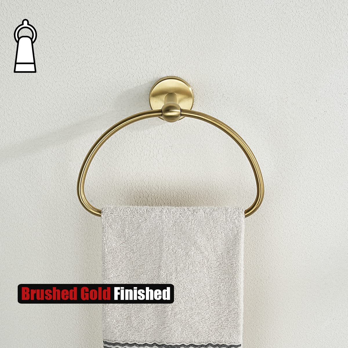 JQK Towel Ring Light Gold, Stainless Steel Half Ring Towel Holder for Bathroom, 7 Inch Brushed Golden Wall Mount, TR160-BG