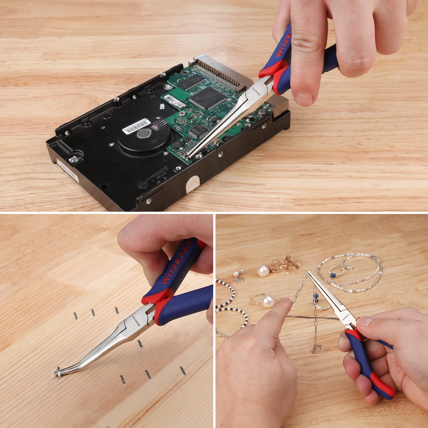 WORKPRO 2-Piece 6" Mini Needle Nose Pliers Set, Smooth Jaw Long & Bent Nose Pliers with Comfort Grip for Jewelry Making & Wire Wrapping