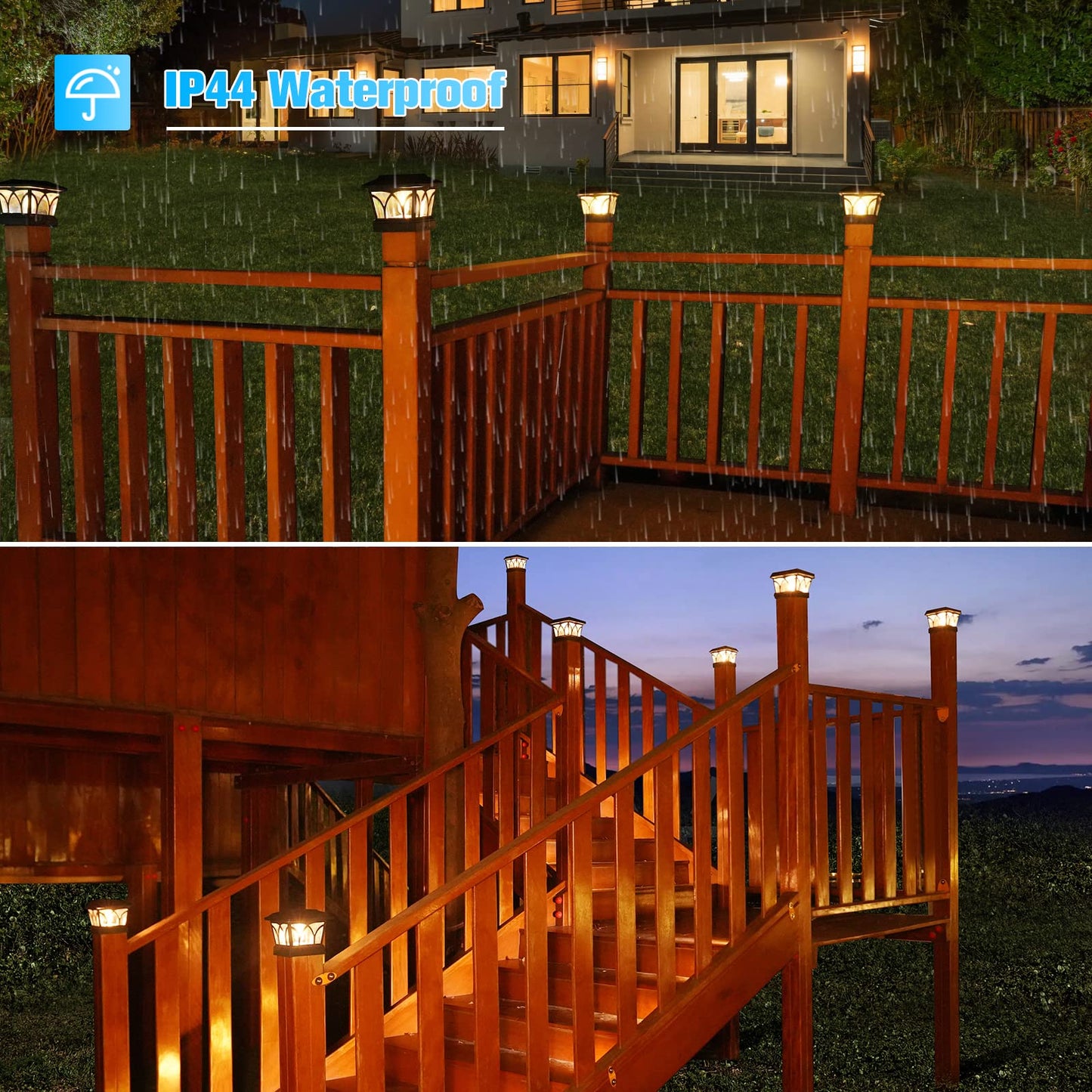 VOLISUN Solar Post Cap Lights 4-Pack with Edison LED Bulbs, 2 Brightness Modes, Fits 4x4 & 6x6 Posts, Outdoor Fence, Deck, Garden (Black)