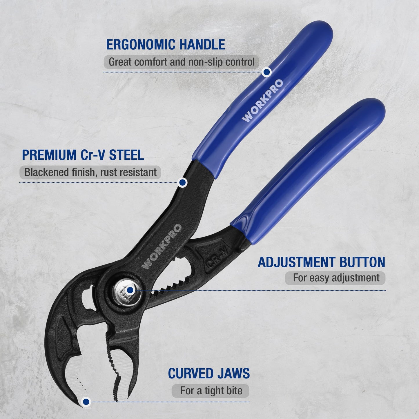 WORKPRO 5" Water Pump Pliers, CR-V Locking & Groove Joint, V-Jaw Quick Release, Adjustable Plumbing Pliers with Comfortable Grip