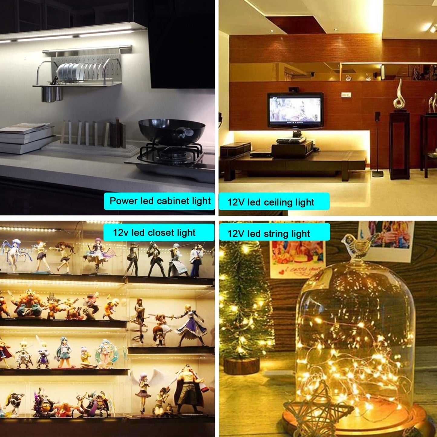 AspenTek 12V DC Power Supply Adapter with Inline On/Off Switch for LED Strips, Bars, Tape & Under Cabinet Lighting, 12W 1000mA Output