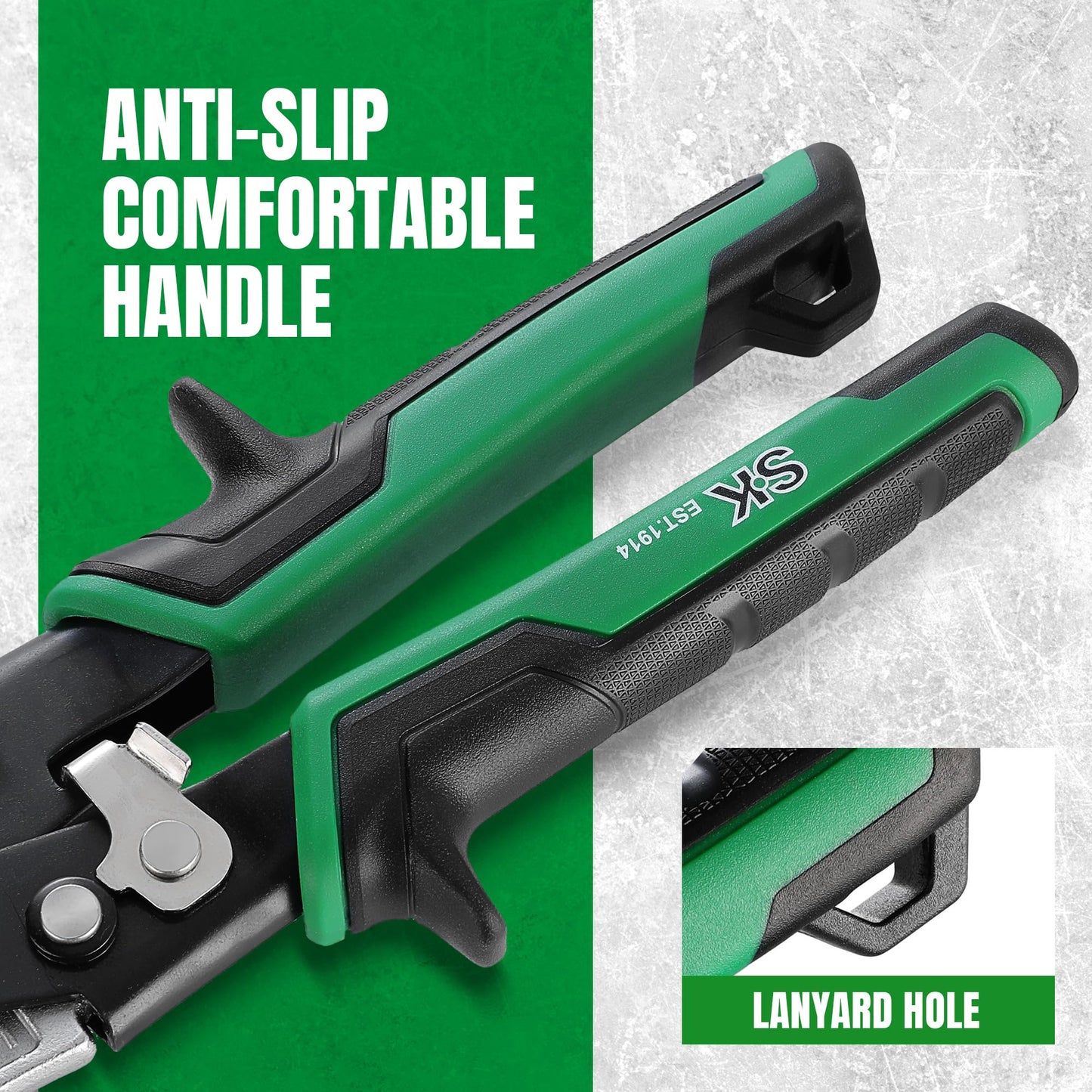 SK Aviation Tin Snips Set, Left, Right and Straight Cut, Cr-Mo Steel Blade, Anti-slip Handle and Safety Latch, for Cutting Sheet Metal