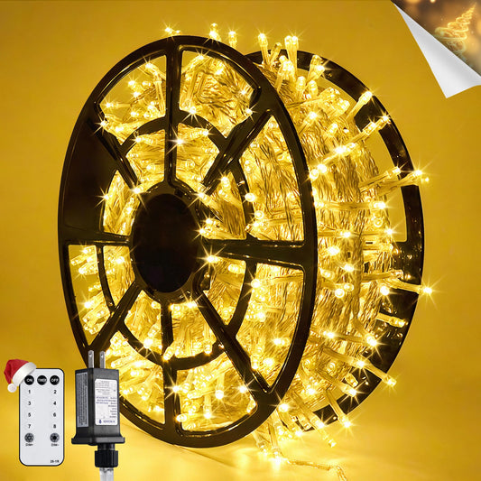 JMEXSUSS 168FT 600 LED Christmas String Lights, Warm White, Waterproof Clear Wire, Plug-In Fairy Lights for Indoor Outdoor Decor