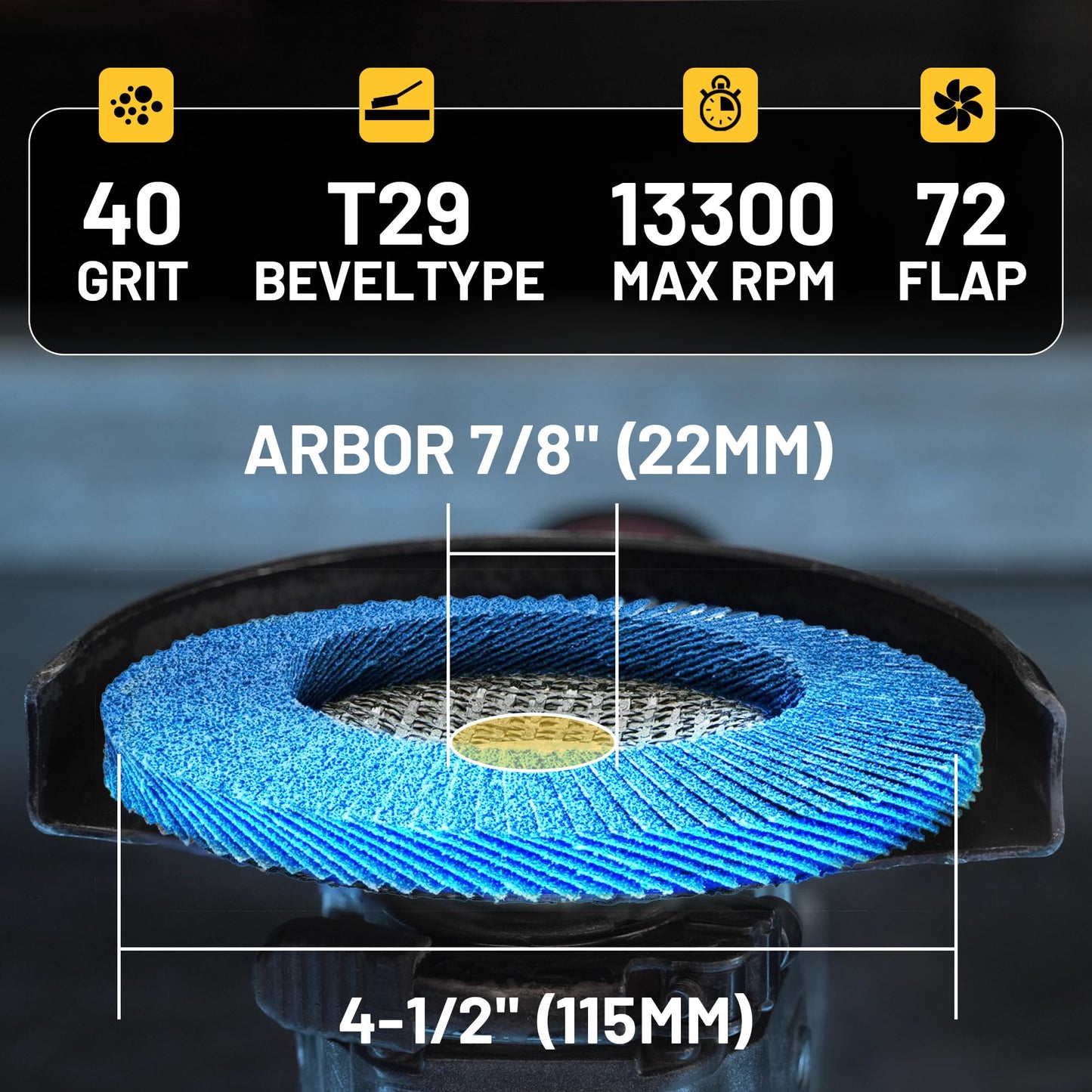 TOLESA 24-Pack 4½" Flap Discs, 40 Grit Type 29 Zirconia Grinding Wheels for Angle Grinder, Sheet Metal, Cast Iron & Stainless Steel