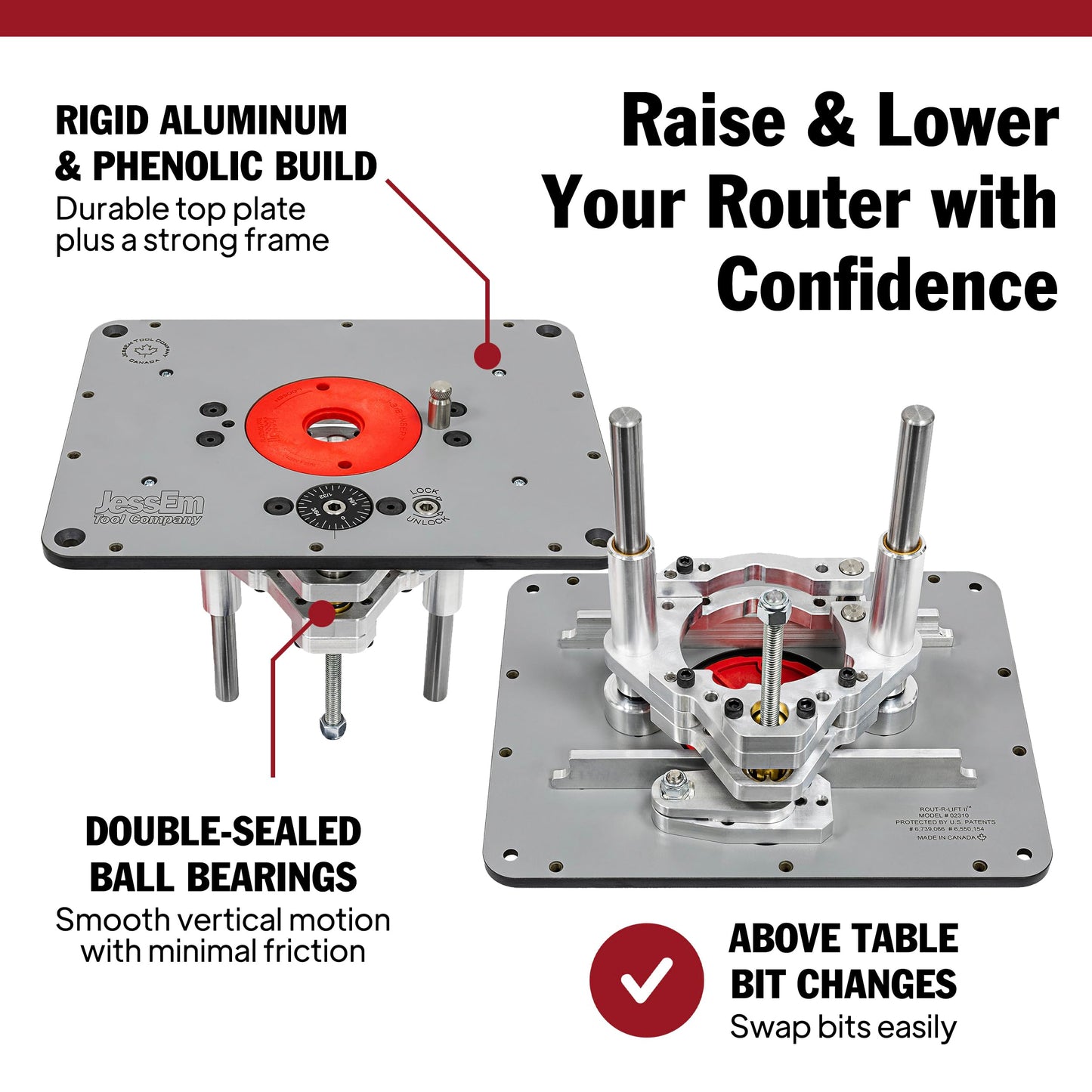 JessEm 02310 Rout-R-Lift II Router Lift For 3.5 Inch Diameter Motors
