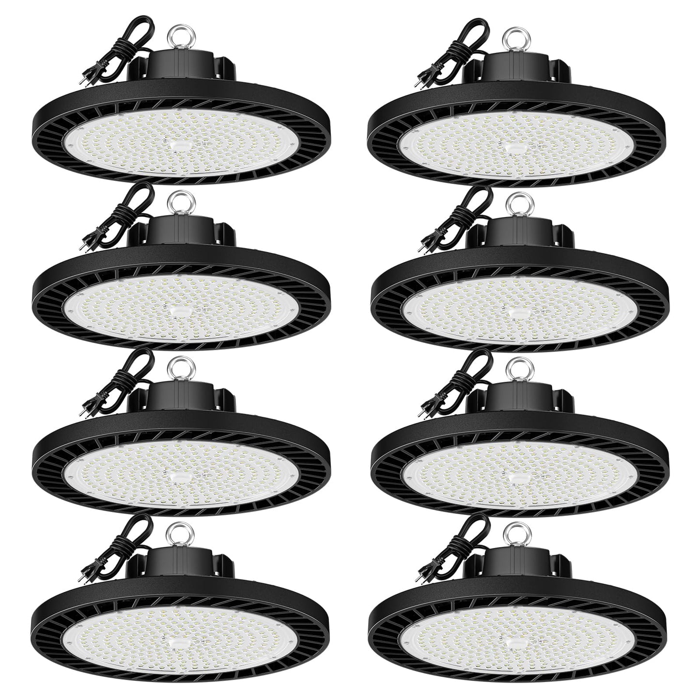 ONLYLUX 8-Pack 150W UFO LED High Bay Lights, 5000K Daylight, 22500LM, AC100-277V, Plug & Play Warehouse & Garage Lighting