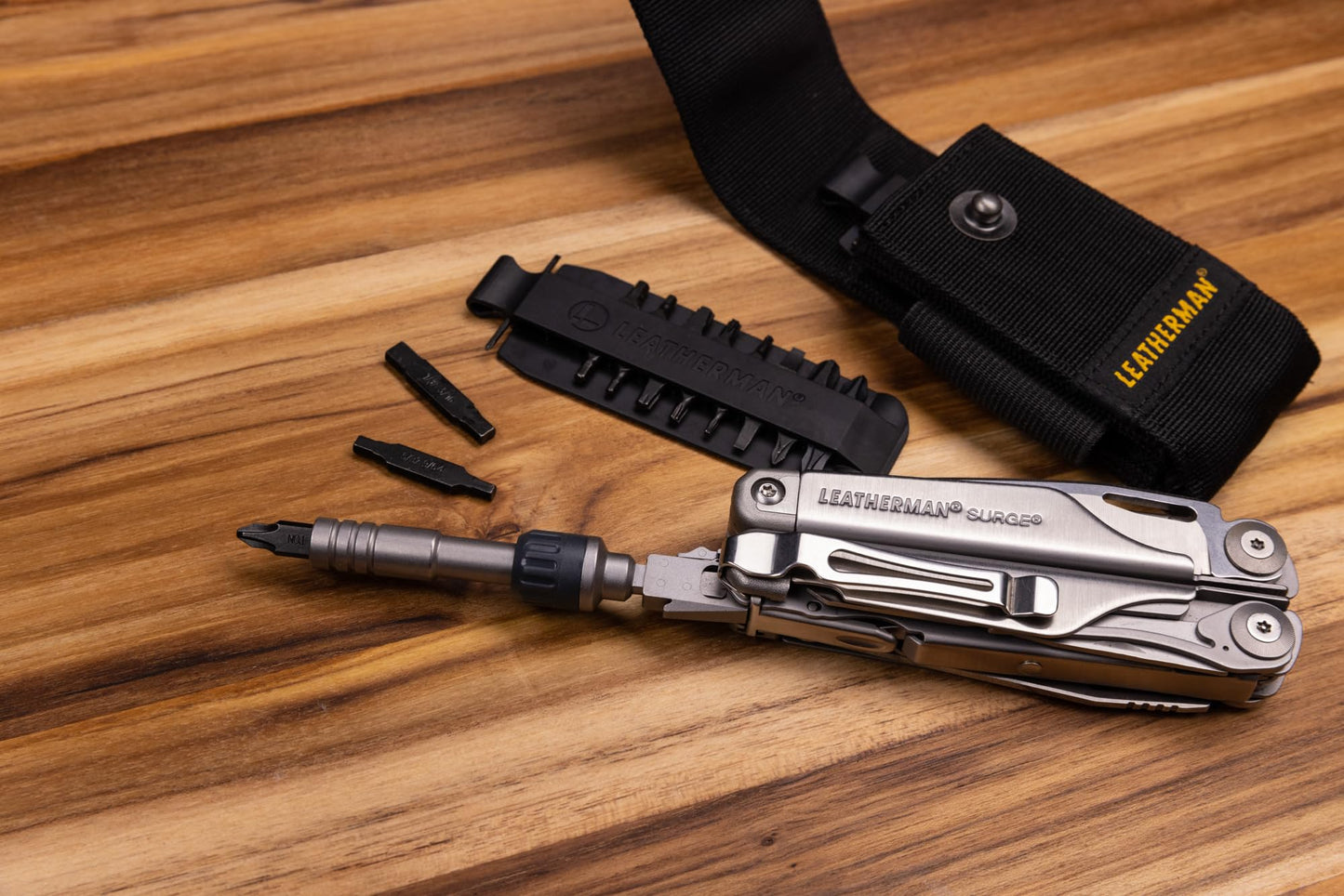 Leatherman, Ratchet driver, fits both Leatherman flat bits and standard ¼ inch bits.