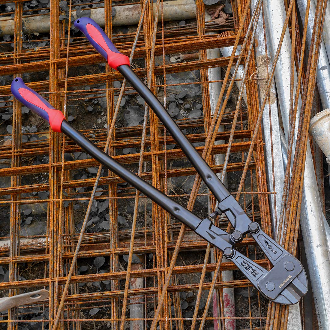 WORKPRO 24" Bolt Cutter with Chrome Vanadium Steel Blade, Cuts Padlocks, Chains, Rivets, Soft Metal, Bi-Material Rubber Grip W017015A