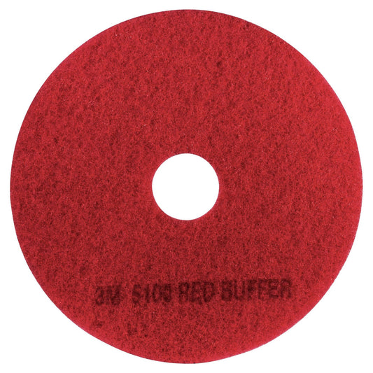 3M Buffer Floor Pad 5100, Red, 20", 5/Case, Removes Soil, Scratches, Scuff Marks, and Black Shoe Heel Marks