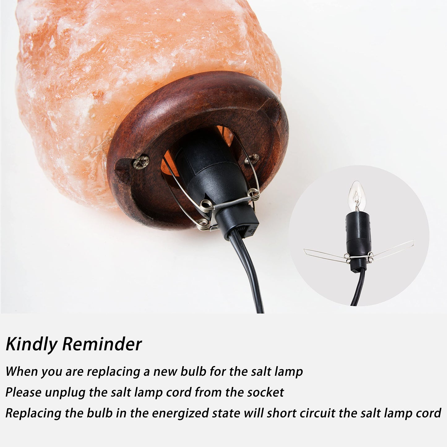 OHLGT Salt Lamp Cord Replacement 1 Pack with Dimmer Switch 5 feet Lamp Cord and 6-Pack Halogen Salt Lamp Bulbs(15 Watts)