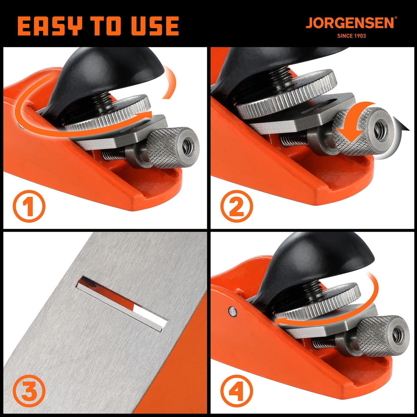 JORGENSEN 3.5" Mini Wood Planer, Small Hand Block Plane for Woodworking & Trimming, Adjustable Cutting Depth, Ductile Iron Body