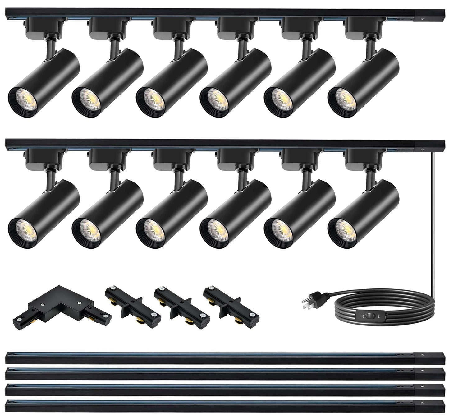 Bravsekai 12-Head Black H Track Lighting Kit, 20W 6000K LED, 2400lm, Dimmable, 13.1FT Rails, Modern Indoor Spotlight Fixture