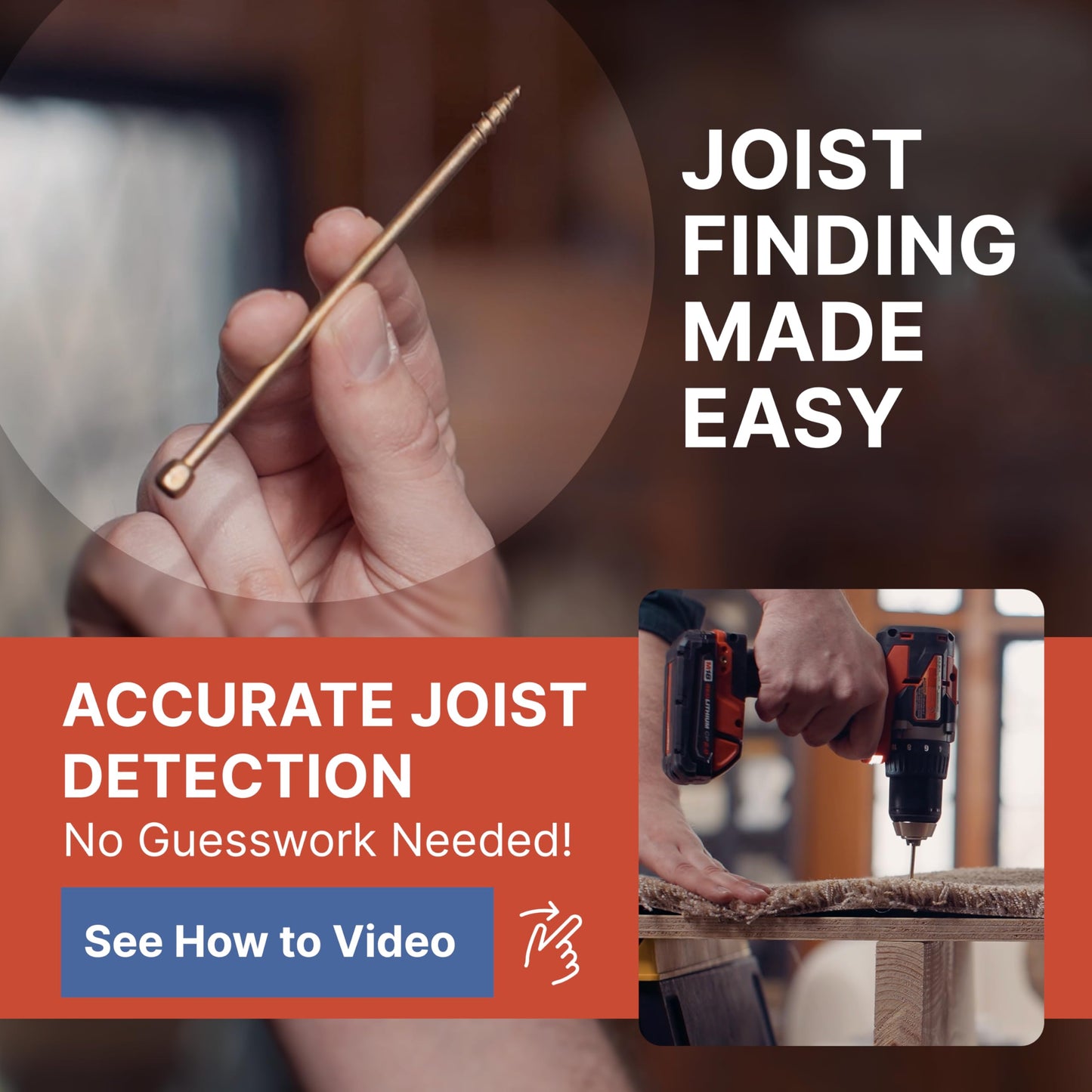 SQUEEEK NO MORE Floor Squeak Repair Kit – Hardwood, Carpet, Vinyl & Linoleum, Includes Joist Finder, Drill Bits & 50 Screws