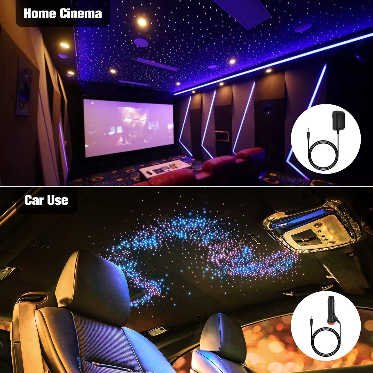 CHINLY 650pcs Fiber Optic Star Lights, 13.1ft RGBW Starlight Headliner Kit with Music Mode, Bluetooth APP & Remote Control