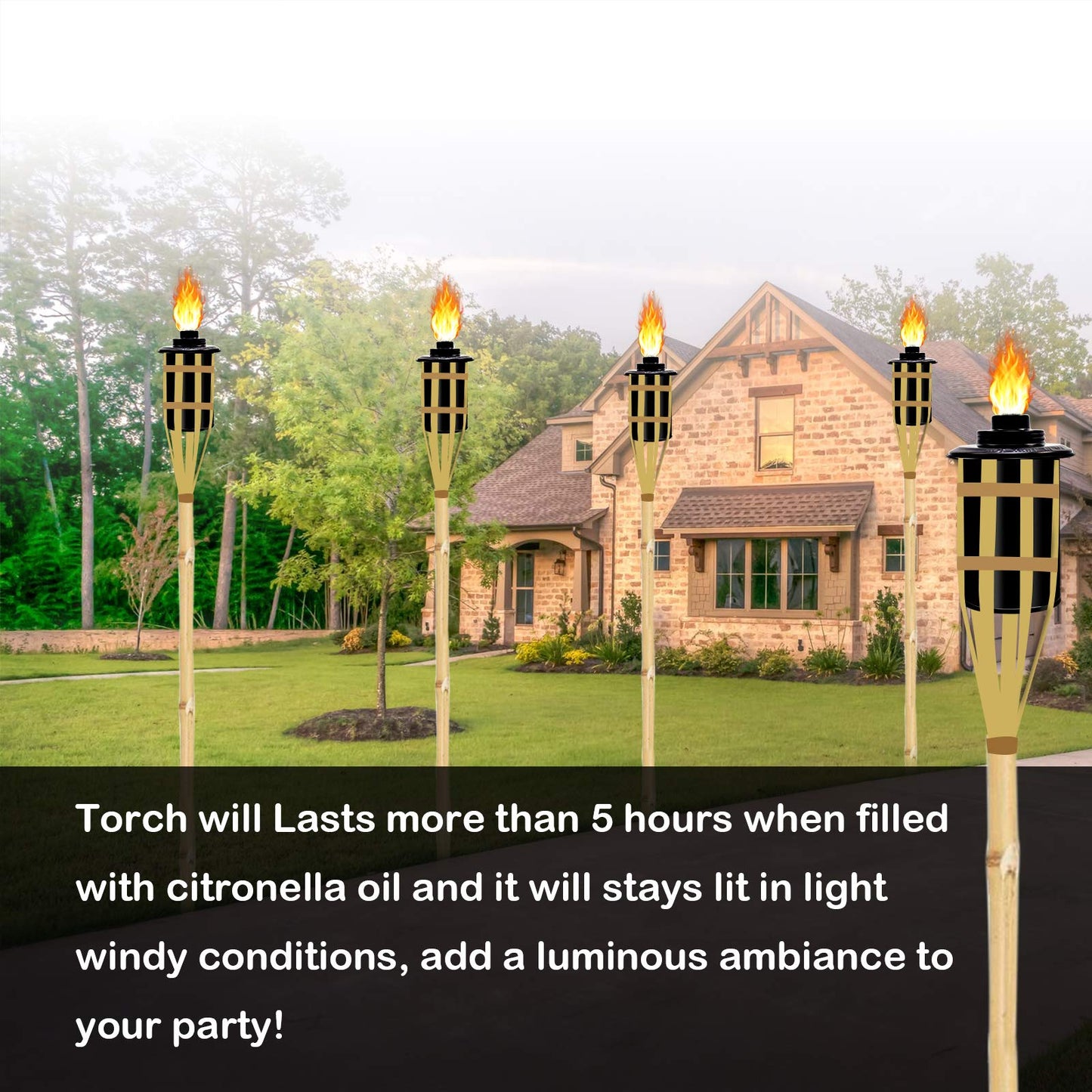 4-Pack 12oz Bamboo Torch Fuel Canisters with Wicks & Covers – Refillable Metal Tabletop Lanterns for Garden, Patio, Luau Party