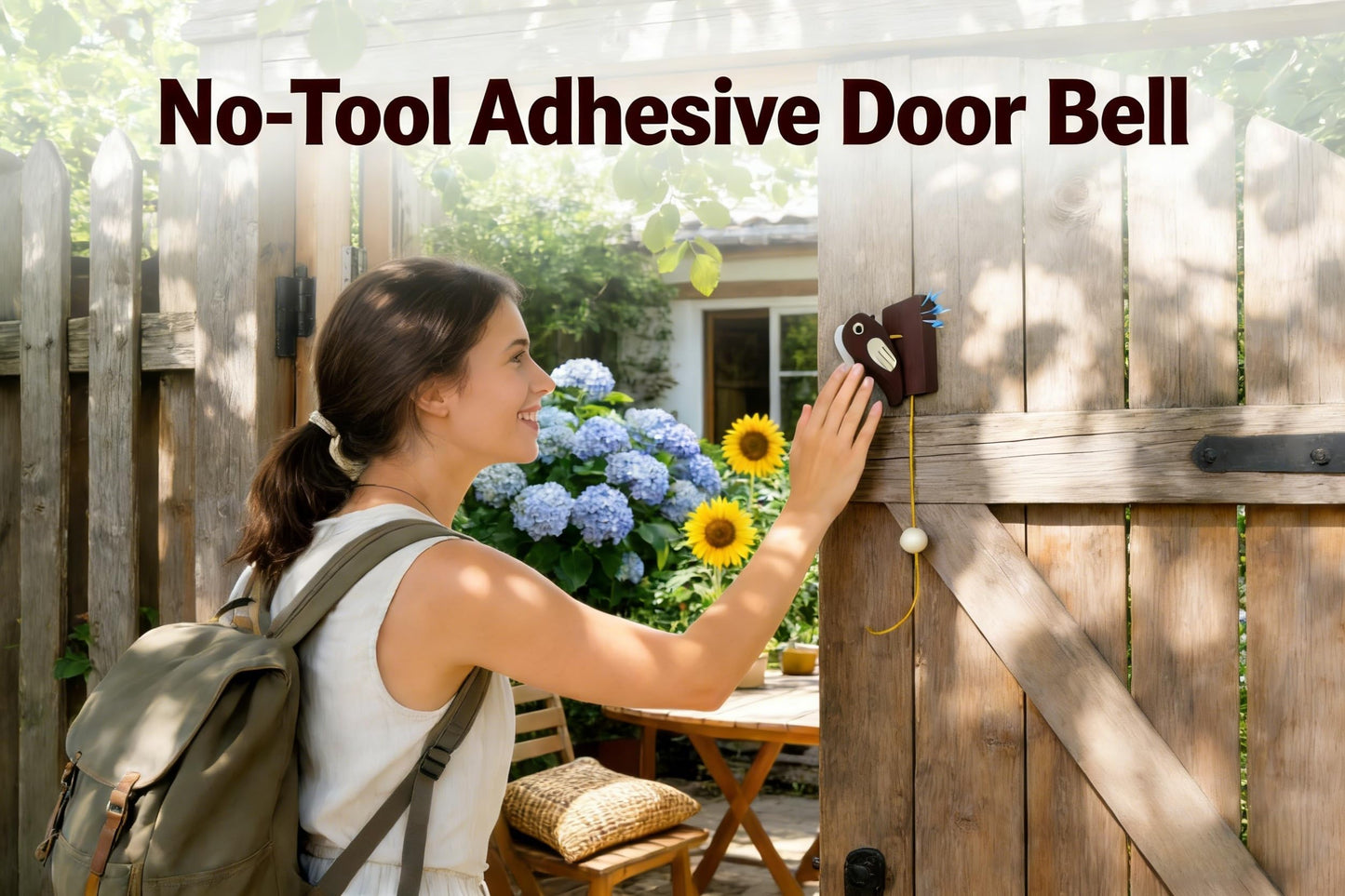 Woodpecker Doorbell & Door Knocker - Handcrafted Wooden Hanging Decoration for Front Door Entrance