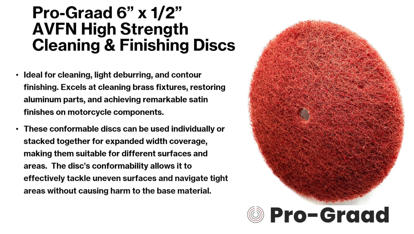 Pro-Graad 4 Pack 6” x 1/2” Very Fine (AVFN) High Strength Non-Woven Buffing, Blending, Cleaning, Light Deburring & Finishing Discs, 27747, Pack of 4