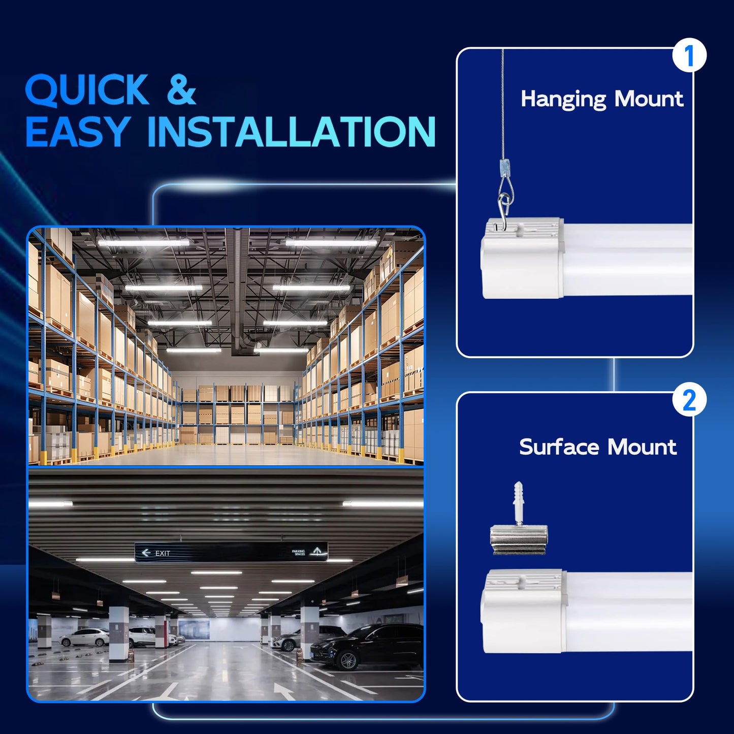 Hykolity 6-Pack 4FT Linkable LED Shop Light, 4400lm 42W (250W Eq), 5000K Daylight, Garage Utility Light, ETL, Hanging/Surface Mount