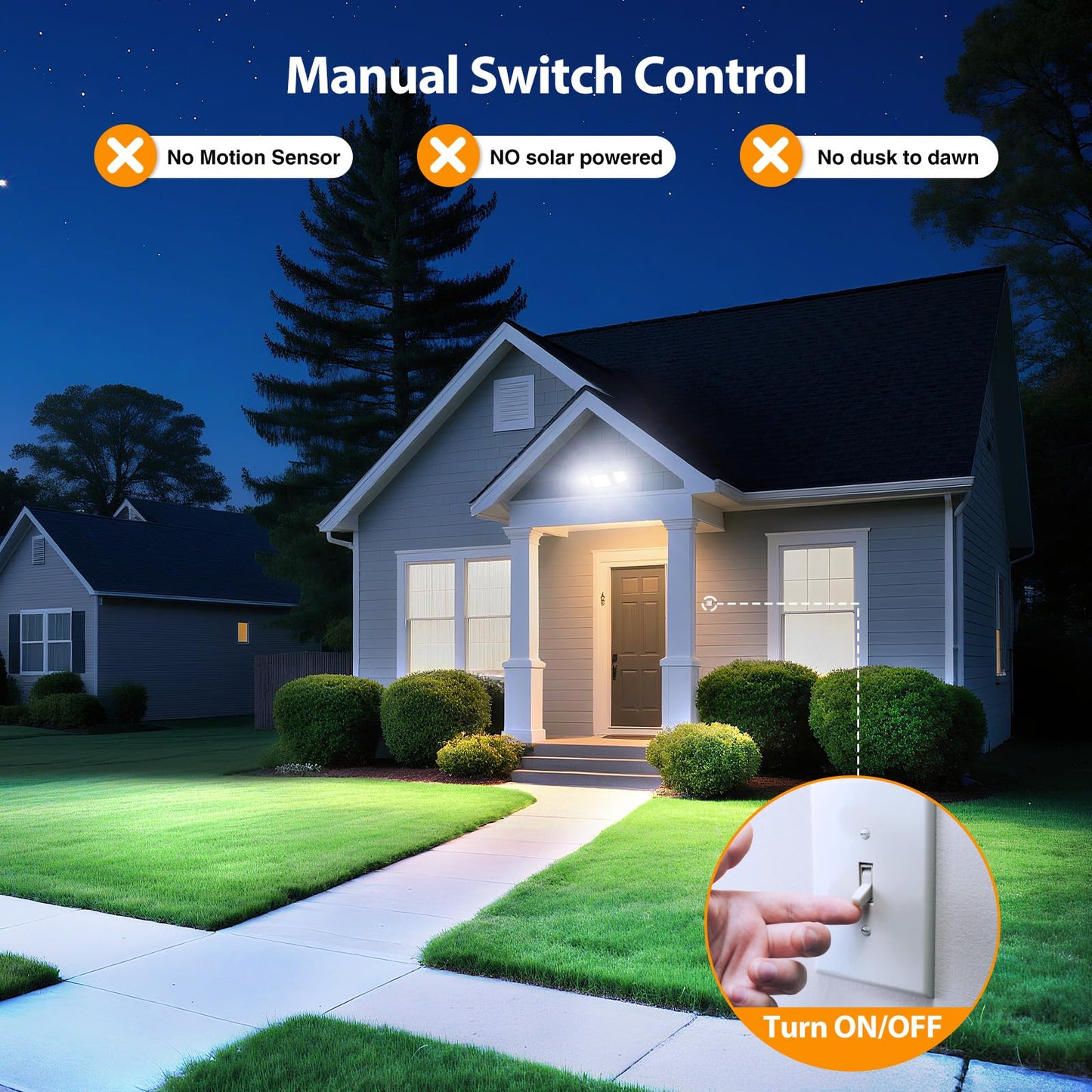 Onforu 75W Outdoor LED Flood Light, 7000LM Bright, 3 Adjustable Heads, IP65 Waterproof, 6500K Security Wall-Mount Light