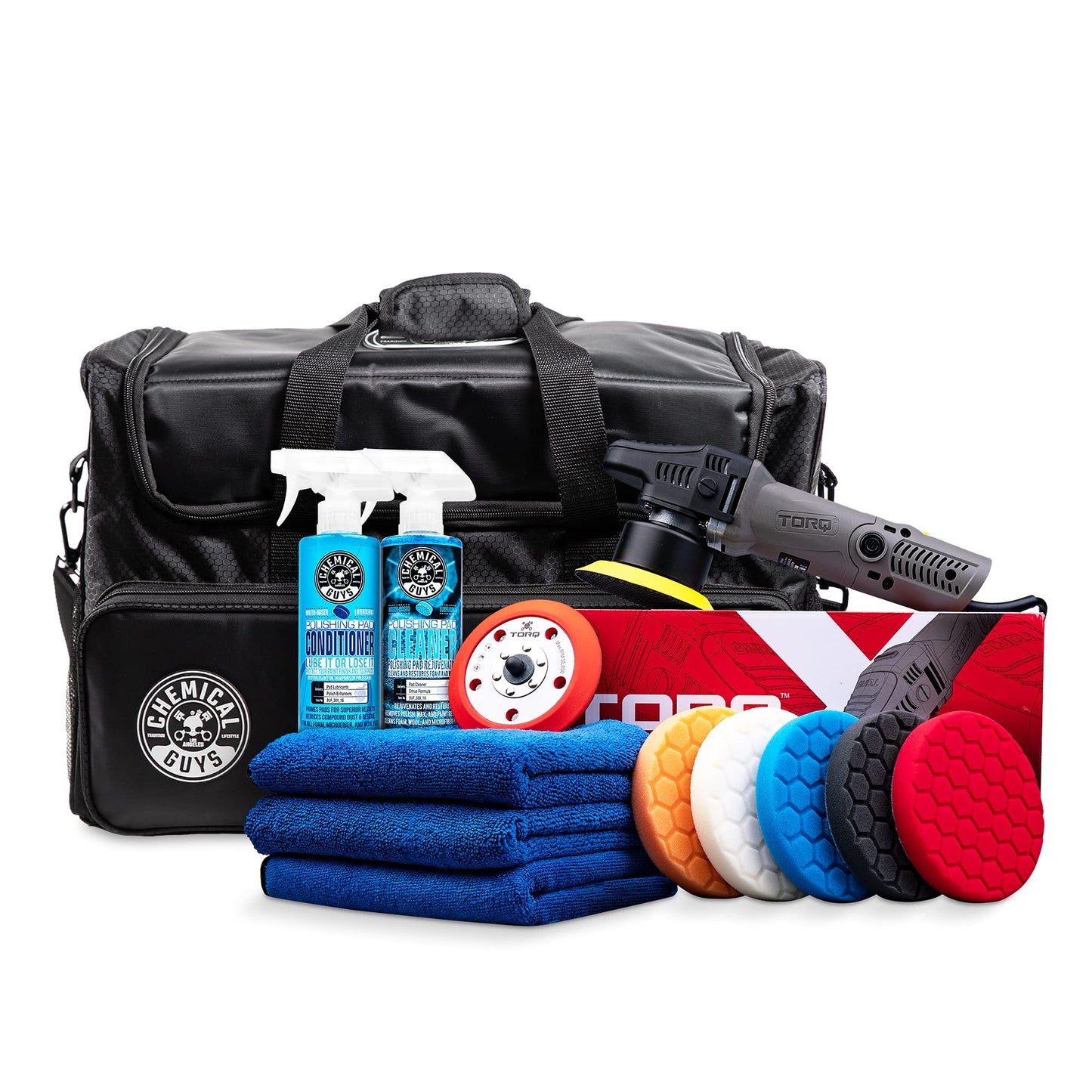 Chemical Guys TORQX 13-Piece Dual-Action Polisher Kit with Pads, Accessories & Arsenal Bag for Paint Correction and Detailing