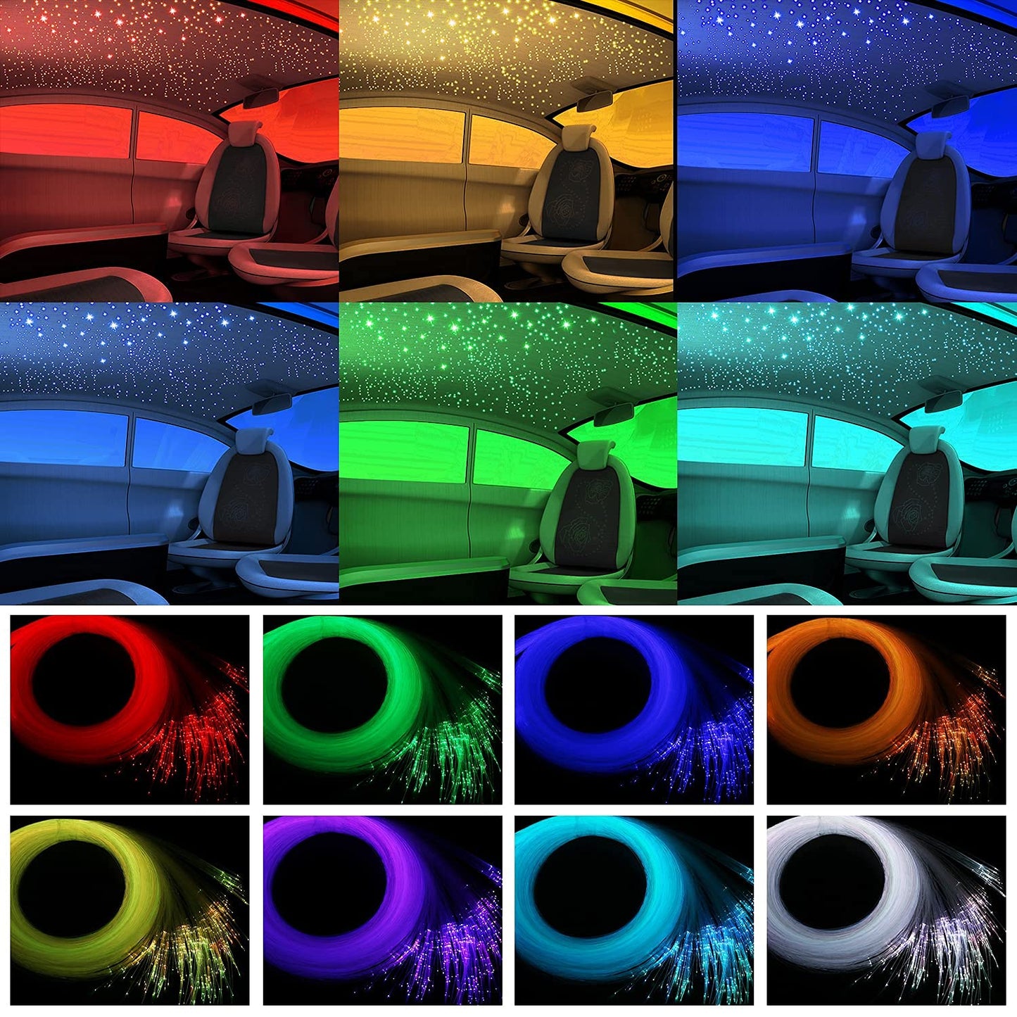 AMKI 16W Fiber Optic Starlight Headliner Kit, APP & Remote Control, Sound Activated, 300pcs 0.75mm 6.5ft Strands for Car & Home Decor